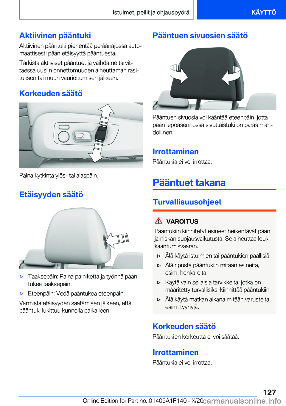 BMW X6 2021  Omistajan Käsikirja (in Finnish) �A�k�t�i�i�v�i�n�e�n��p�
