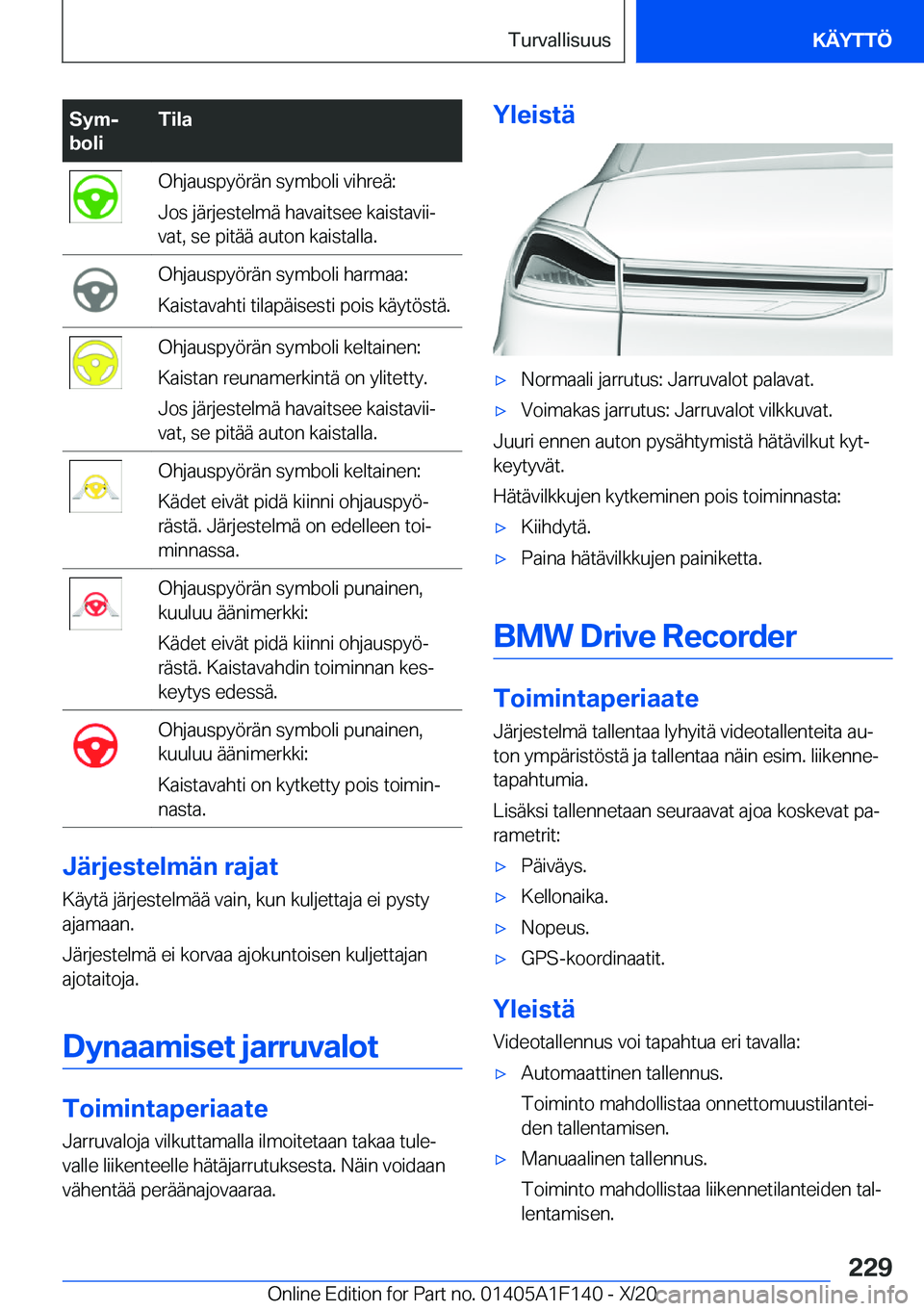 BMW X6 2021  Omistajan Käsikirja (in Finnish) �S�y�mj
�b�o�l�i�T�i�l�a�O�h�j�a�u�s�p�y�