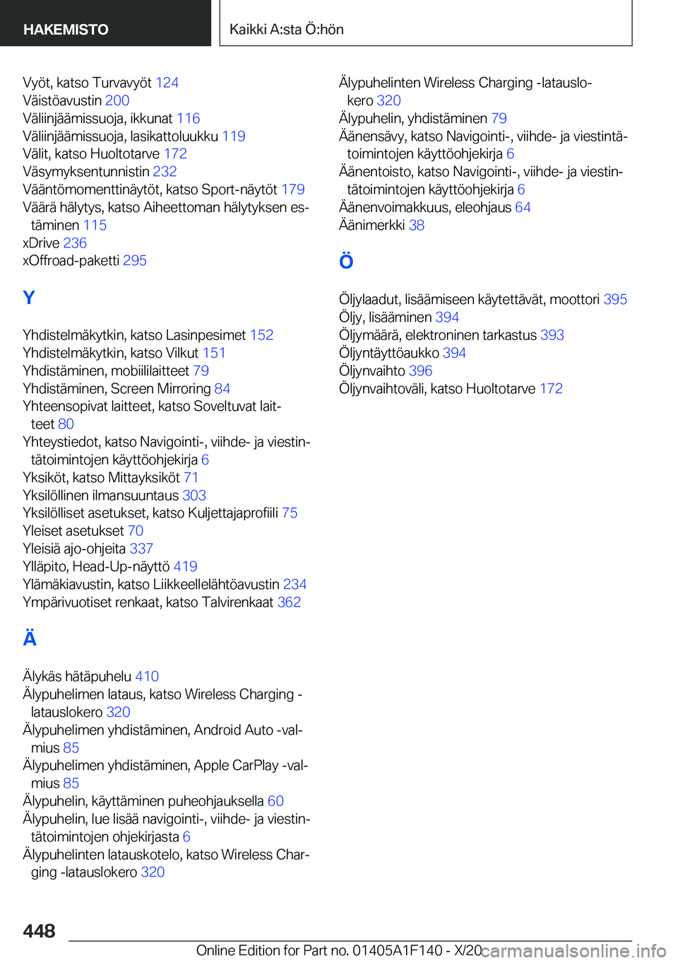 BMW X6 2021  Omistajan Käsikirja (in Finnish) �V�y�