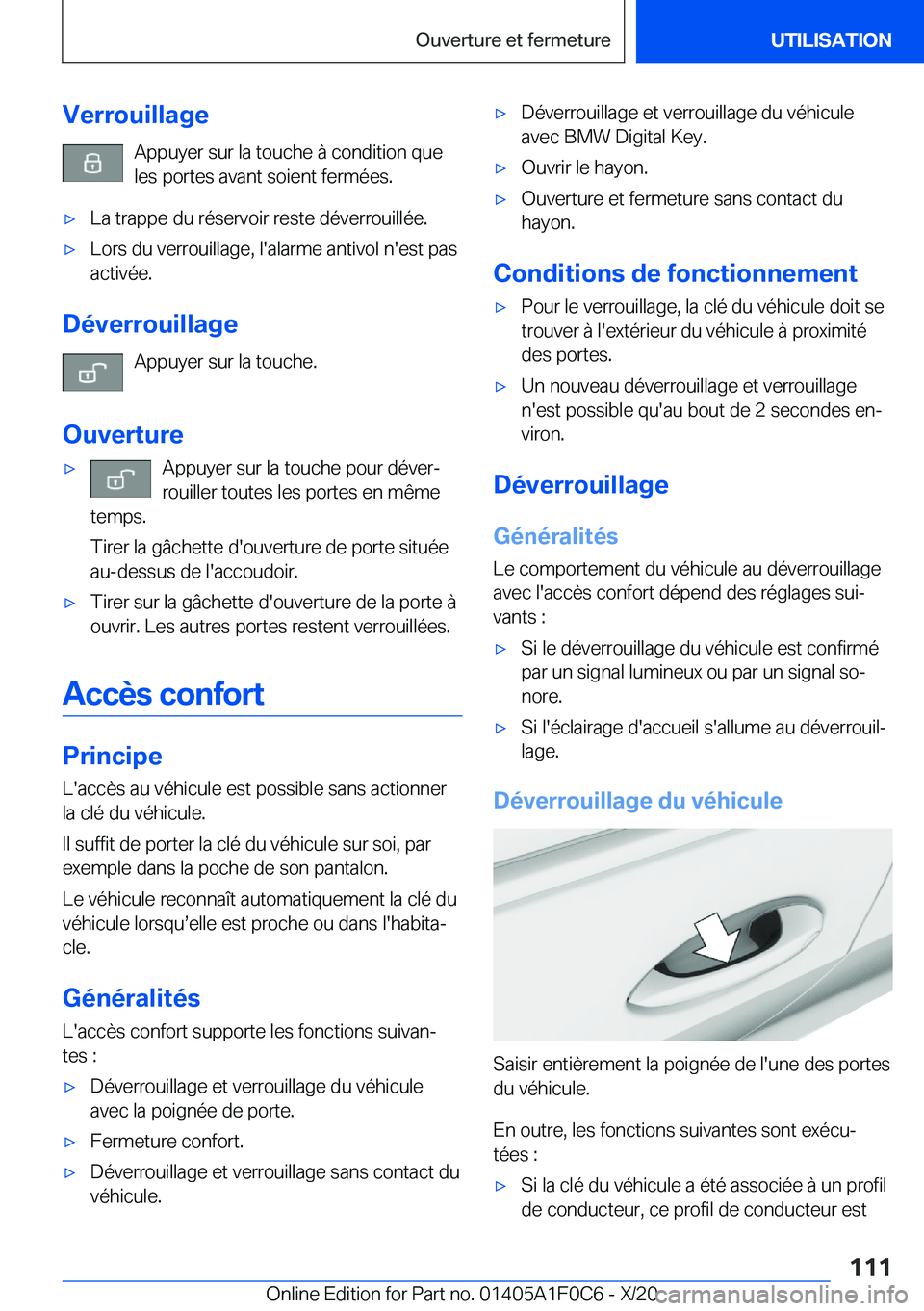 BMW X6 2021  Notices Demploi (in French) �V�e�r�r�o�u�i�l�l�a�g�e�A�p�p�u�y�e�r��s�u�r��l�a��t�o�u�c�h�e��