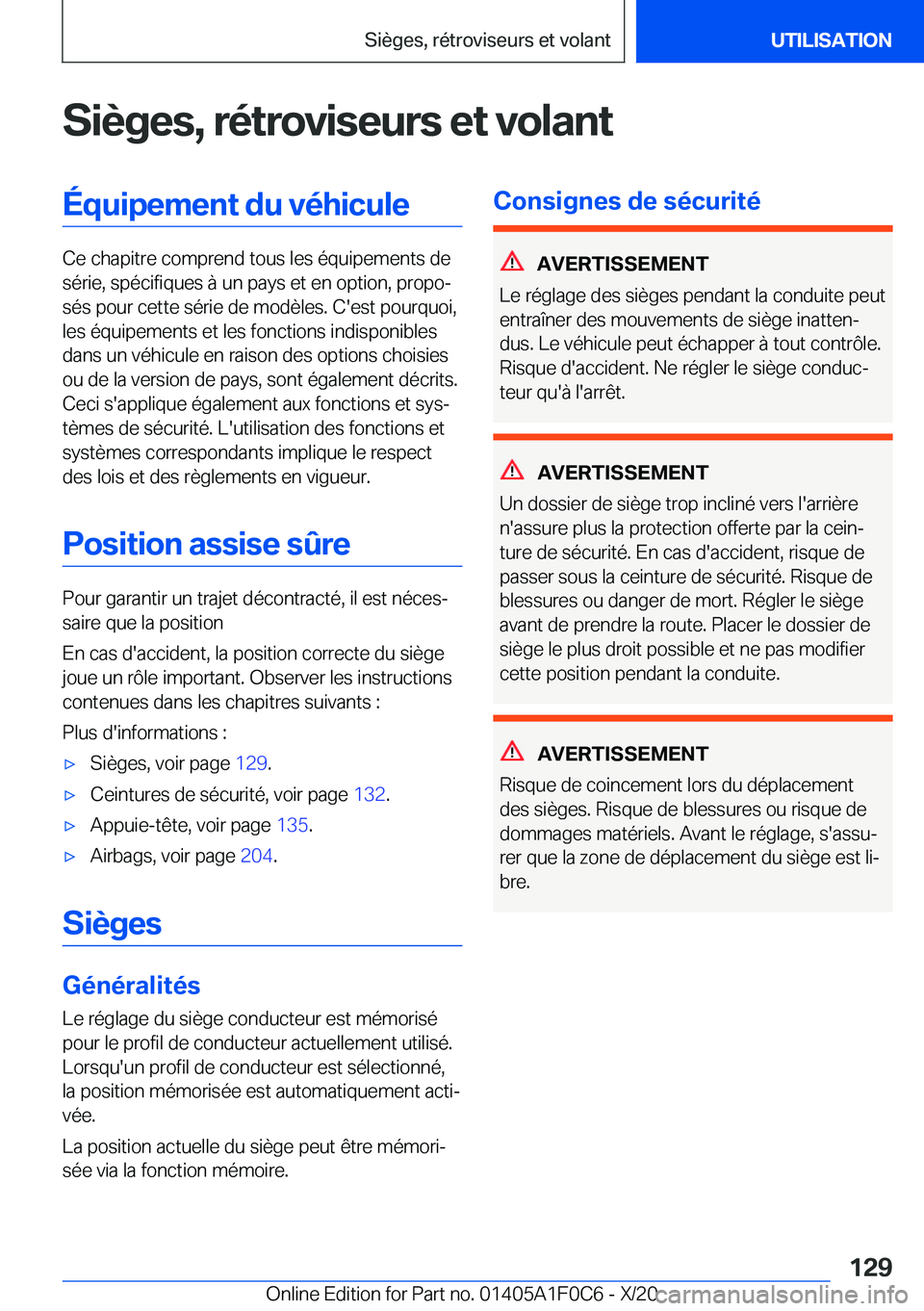 BMW X6 2021  Notices Demploi (in French) �S�i�è�g�e�s�,��r�é�t�r�o�v�i�s�e�u�r�s��e�t��v�o�l�a�n�t�