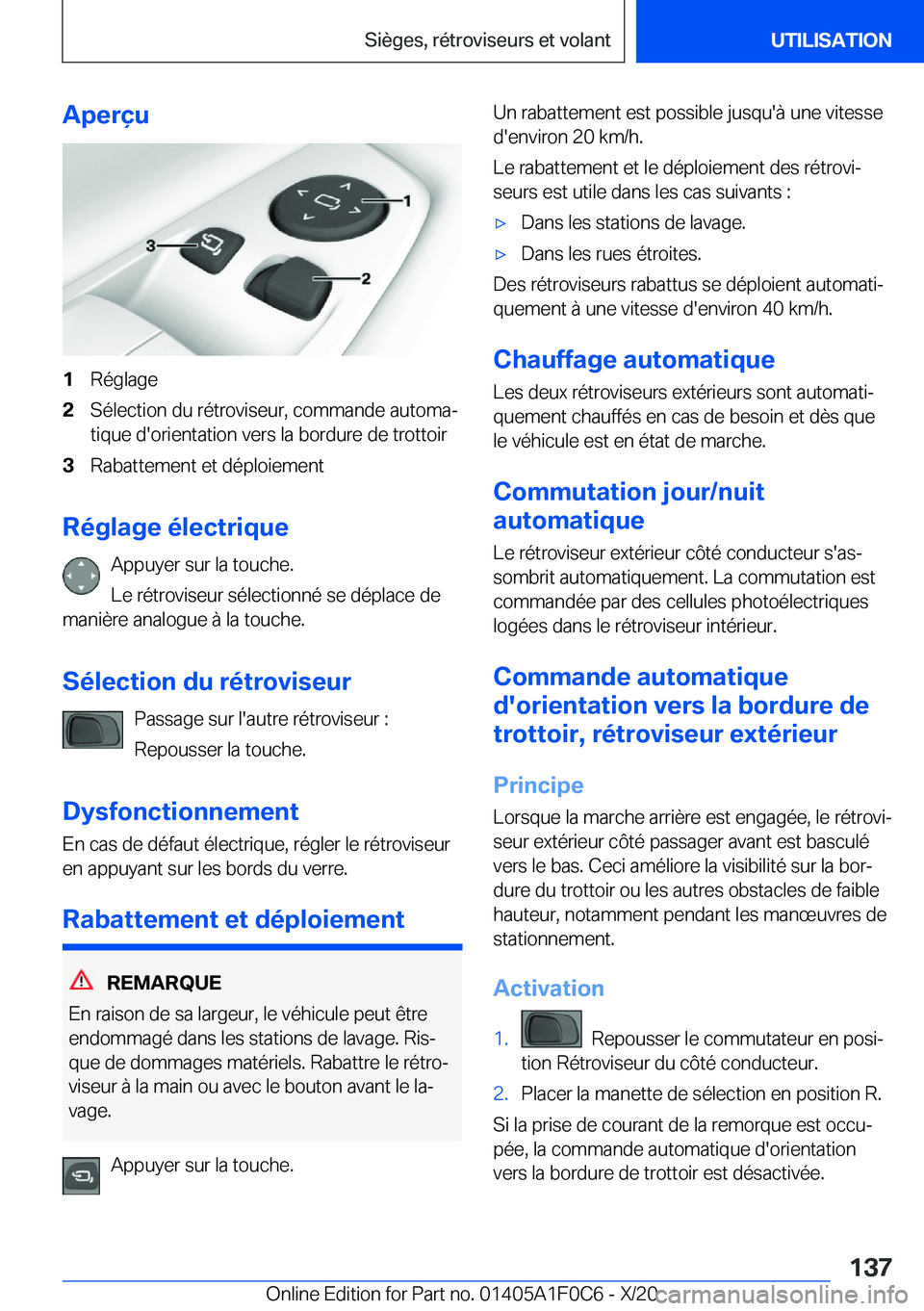 BMW X6 2021  Notices Demploi (in French) �A�p�e�r�ç�u�1�R�é�g�l�a�g�e�2�S�é�l�e�c�t�i�o�n��d�u��r�é�t�r�o�v�i�s�e�u�r�,��c�o�m�m�a�n�d�e��a�u�t�o�m�aj
�t�i�q�u�e��d�'�o�r�i�e�n�t�a�t�i�o�n��v�e�r�s��l�a��b�o�r�d�u�r�e��d�e�