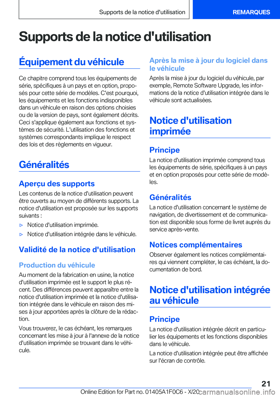 BMW X6 2021  Notices Demploi (in French) �S�u�p�p�o�r�t�s��d�e��l�a��n�o�t�i�c�e��d�'�u�t�i�l�i�s�a�t�i�o�n�