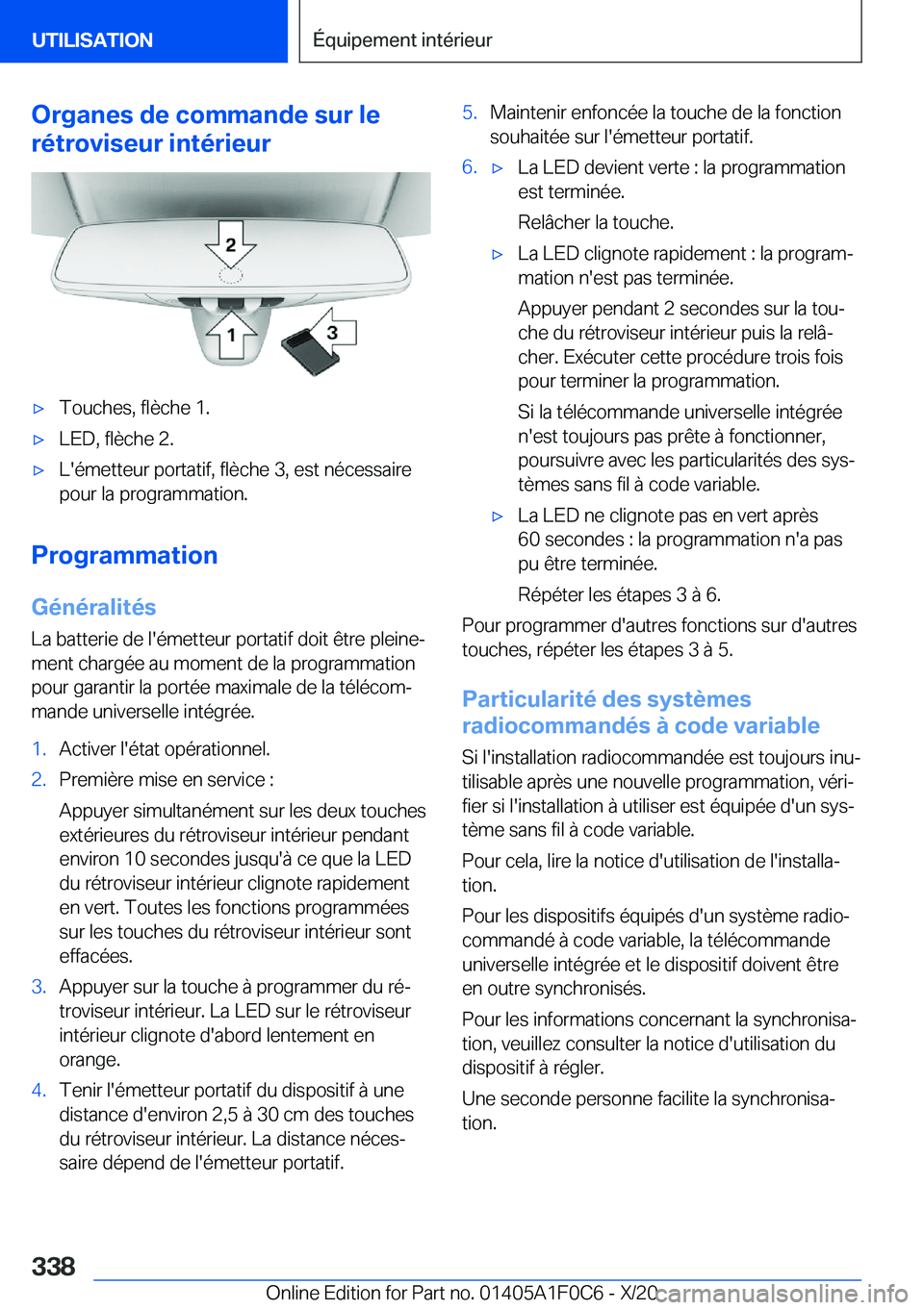BMW X6 2021  Notices Demploi (in French) �O�r�g�a�n�e�s��d�e��c�o�m�m�a�n�d�e��s�u�r��l�e
�r�é�t�r�o�v�i�s�e�u�r��i�n�t�é�r�i�e�u�r'x�T�o�u�c�h�e�s�,��f�l�è�c�h�e��1�.'x�L�E�D�,��f�l�è�c�h�e��2�.'x�L�'�é�m�e�t�t