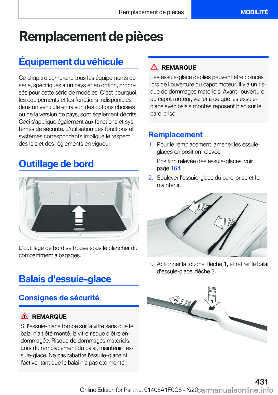 BMW X6 2021  Notices Demploi (in French) �R�e�m�p�l�a�c�e�m�e�n�t��d�e��p�i�è�c�e�s�