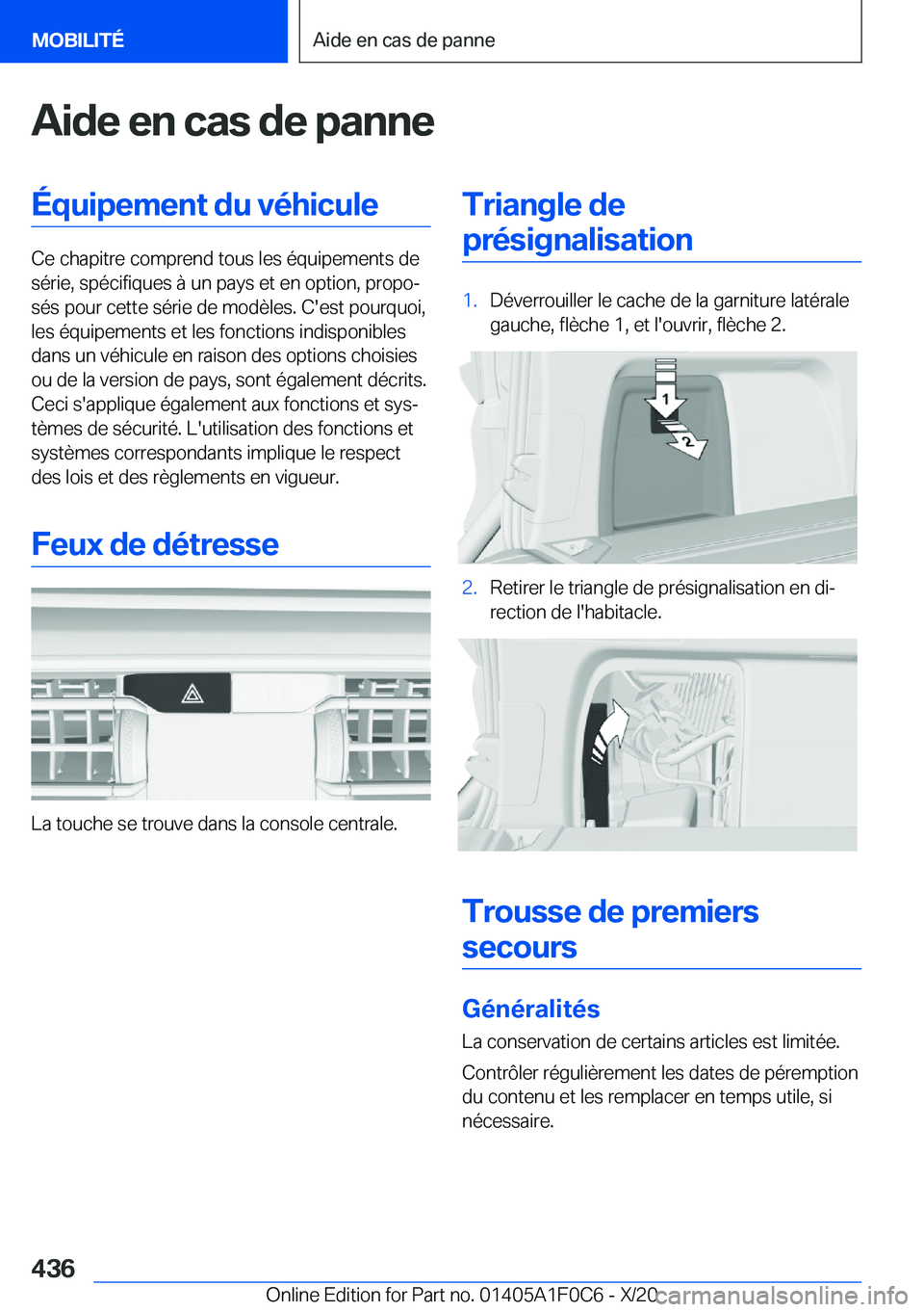 BMW X6 2021  Notices Demploi (in French) �A�i�d�e��e�n��c�a�s��d�e��p�a�n�n�e�