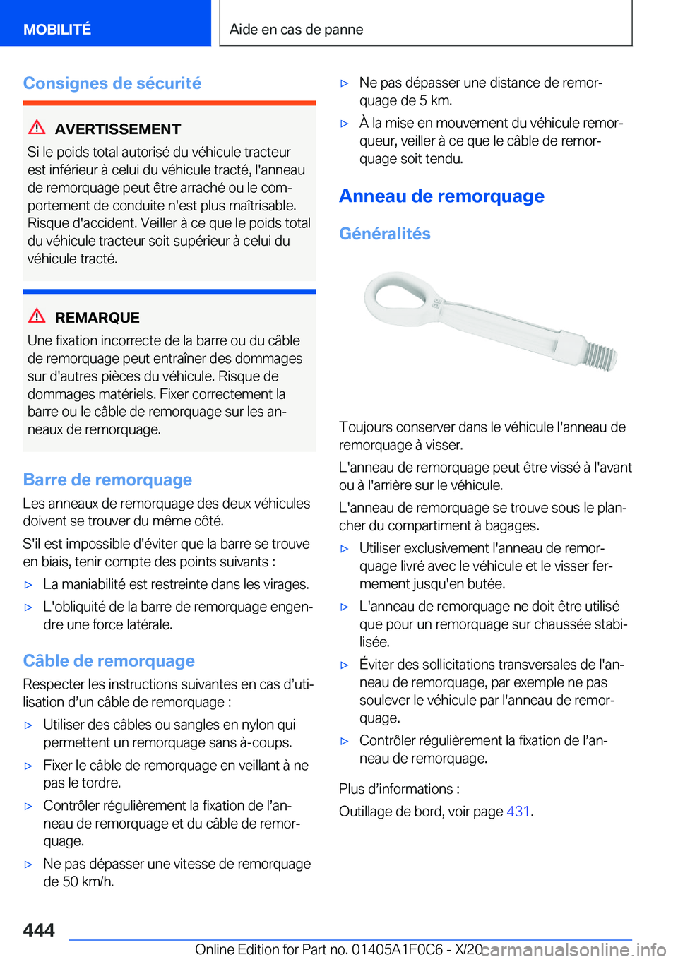 BMW X6 2021  Notices Demploi (in French) �C�o�n�s�i�g�n�e�s��d�e��s�é�c�u�r�i�t�é
�A�V�E�R�T�I�S�S�E�M�E�N�T
�S�i��l�e��p�o�i�d�s��t�o�t�a�l��a�u�t�o�r�i�s�é��d�u��v�é�h�i�c�u�l�e��t�r�a�c�t�e�u�r
�e�s�t��i�n�f�é�r�i�e�u�r��