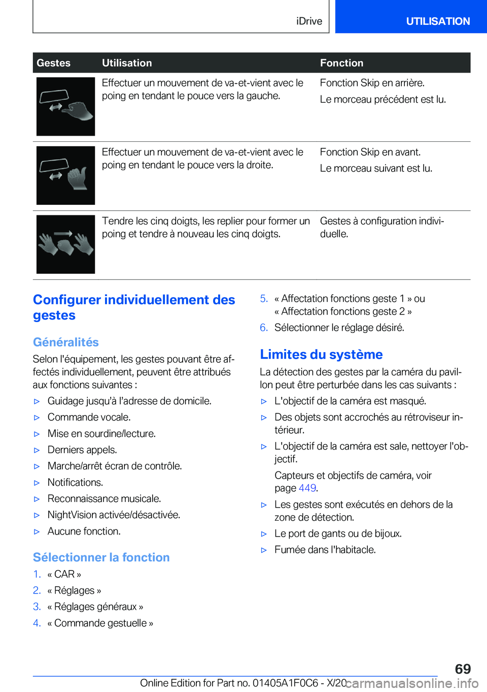 BMW X6 2021  Notices Demploi (in French) �G�e�s�t�e�s�U�t�i�l�i�s�a�t�i�o�n�F�o�n�c�t�i�o�n�E�f�f�e�c�t�u�e�r��u�n��m�o�u�v�e�m�e�n�t��d�e��v�a�-�e�t�-�v�i�e�n�t��a�v�e�c��l�e�p�o�i�n�g��e�n��t�e�n�d�a�n�t��l�e��p�o�u�c�e��v�e�r�s