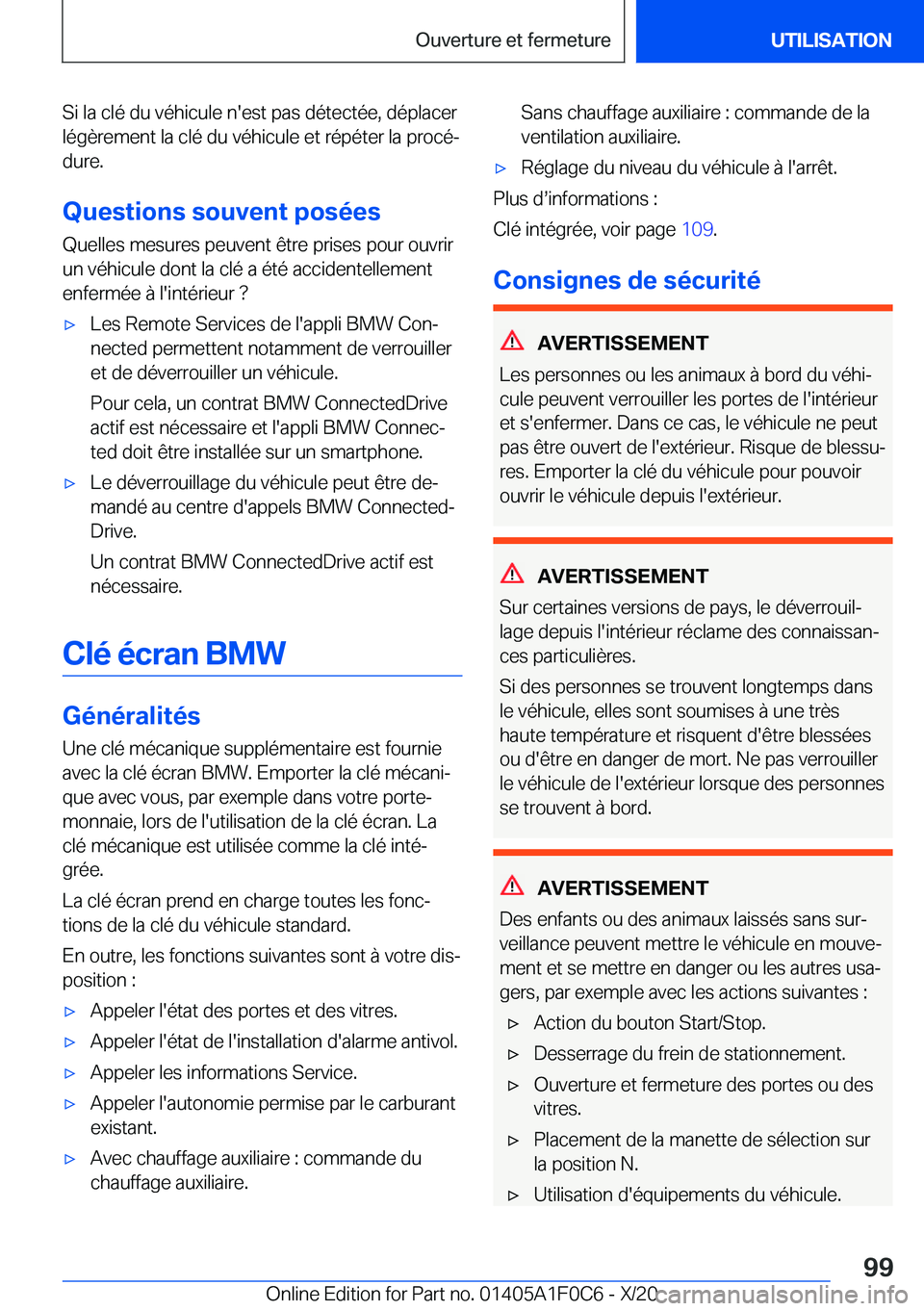 BMW X6 2021  Notices Demploi (in French) �S�i��l�a��c�l�é��d�u��v�é�h�i�c�u�l�e��n�'�e�s�t��p�a�s��d�é�t�e�c�t�é�e�,��d�é�p�l�a�c�e�r�l�é�g�è�r�e�m�e�n�t��l�a��c�l�é��d�u��v�é�h�i�c�u�l�e��e�t��r�é�p�é�t�e�r��l�