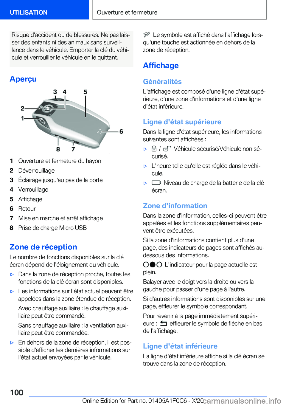 BMW X6 2021  Notices Demploi (in French) �R�i�s�q�u�e��d�'�a�c�c�i�d�e�n�t��o�u��d�e��b�l�e�s�s�u�r�e�s�.��N�e��p�a�s��l�a�i�sj�s�e�r��d�e�s��e�n�f�a�n�t�s��n�i��d�e�s��a�n�i�m�a�u�x��s�a�n�s��s�u�r�v�e�i�lj
�l�a�n�c�e��