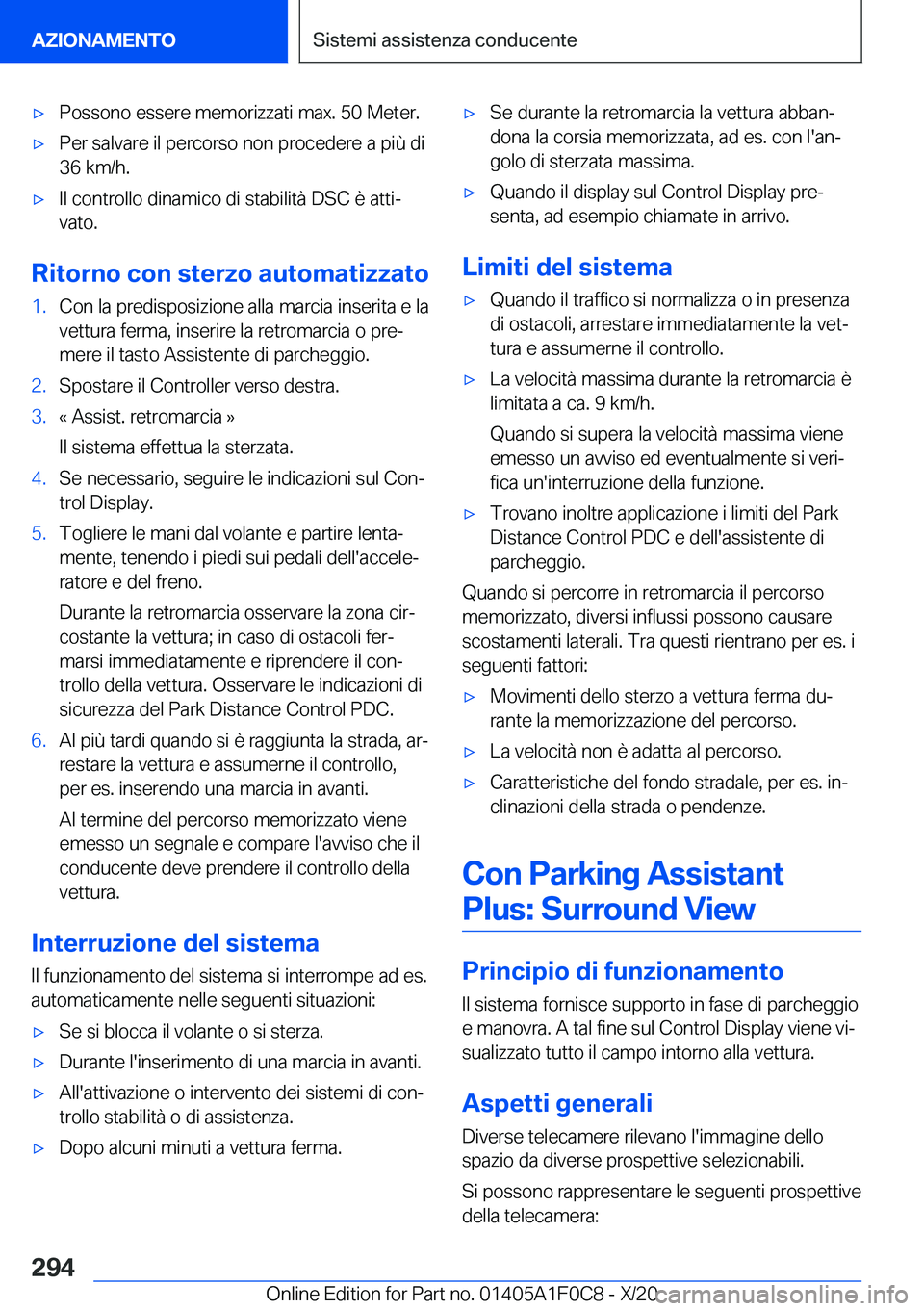 BMW X6 2021  Libretti Di Uso E manutenzione (in Italian) 'x�P�o�s�s�o�n�o��e�s�s�e�r�e��m�e�m�o�r�i�z�z�a�t�i��m�a�x�.��5�0��M�e�t�e�r�.'x�P�e�r��s�a�l�v�a�r�e��i�l��p�e�r�c�o�r�s�o��n�o�n��p�r�o�c�e�d�e�r�e��a��p�i�
