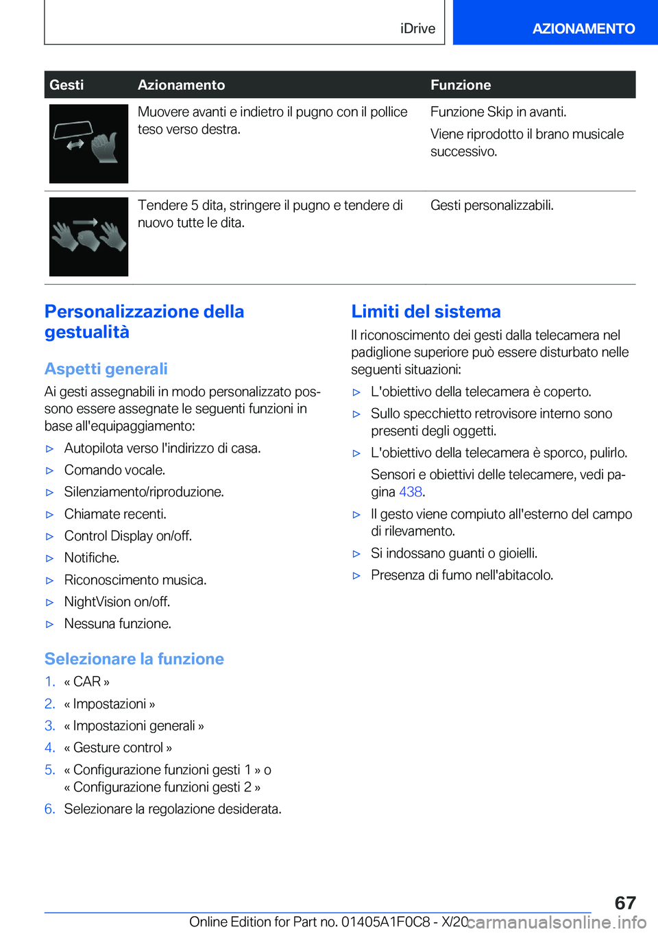 BMW X6 2021  Libretti Di Uso E manutenzione (in Italian) �G�e�s�t�i�A�z�i�o�n�a�m�e�n�t�o�F�u�n�z�i�o�n�e�M�u�o�v�e�r�e��a�v�a�n�t�i��e��i�n�d�i�e�t�r�o��i�l��p�u�g�n�o��c�o�n��i�l��p�o�l�l�i�c�e�t�e�s�o��v�e�r�s�o��d�e�s�t�r�a�.�F�u�n�z�i�o�n�e�
