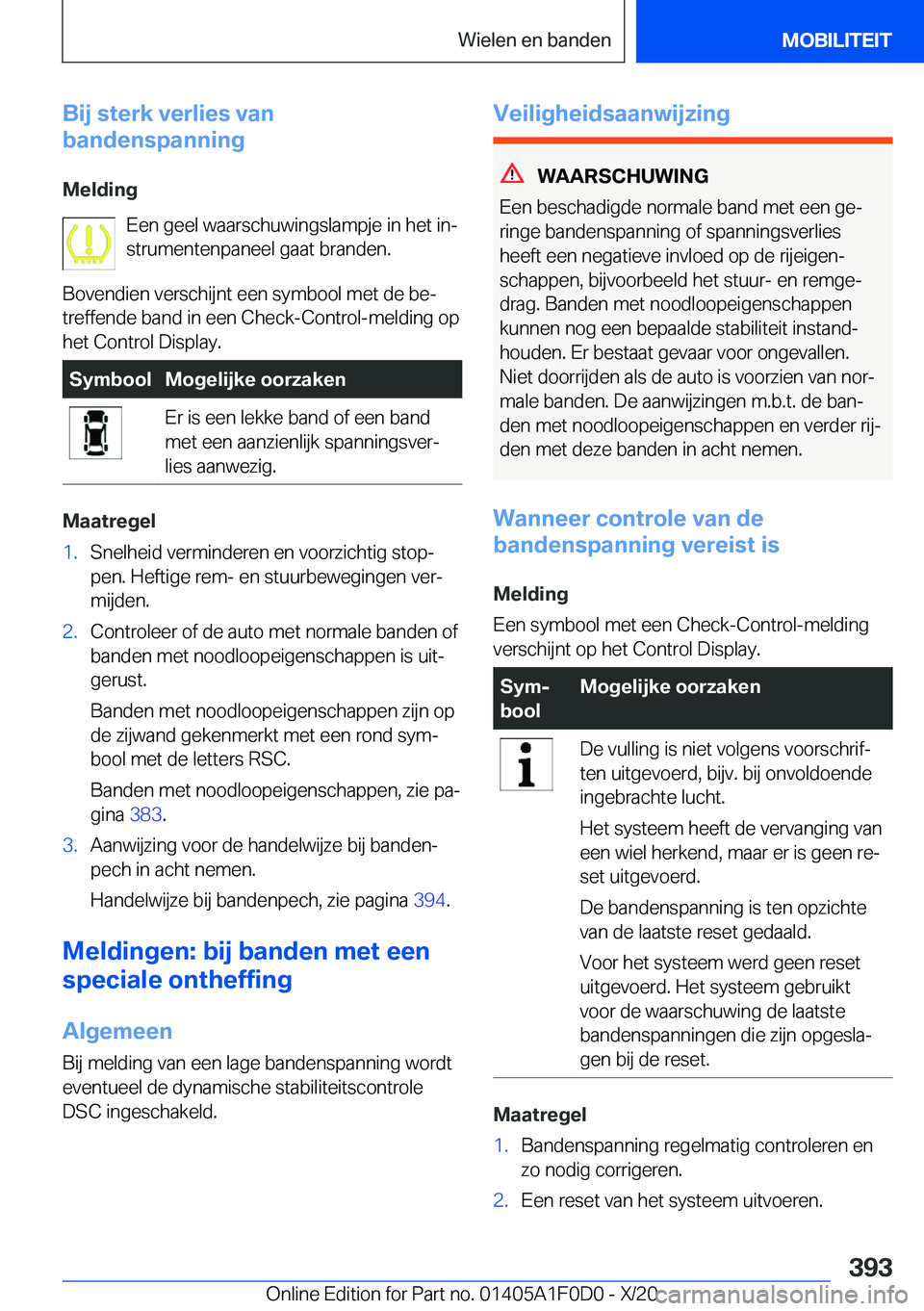 BMW X6 2021  Instructieboekjes (in Dutch) �B�i�j��s�t�e�r�k��v�e�r�l�i�e�s��v�a�n
�b�a�n�d�e�n�s�p�a�n�n�i�n�g
�M�e�l�d�i�n�g �E�e�n��g�e�e�l��w�a�a�r�s�c�h�u�w�i�n�g�s�l�a�m�p�j�e��i�n��h�e�t��i�nj
�s�t�r�u�m�e�n�t�e�n�p�a�n�e�e�l�