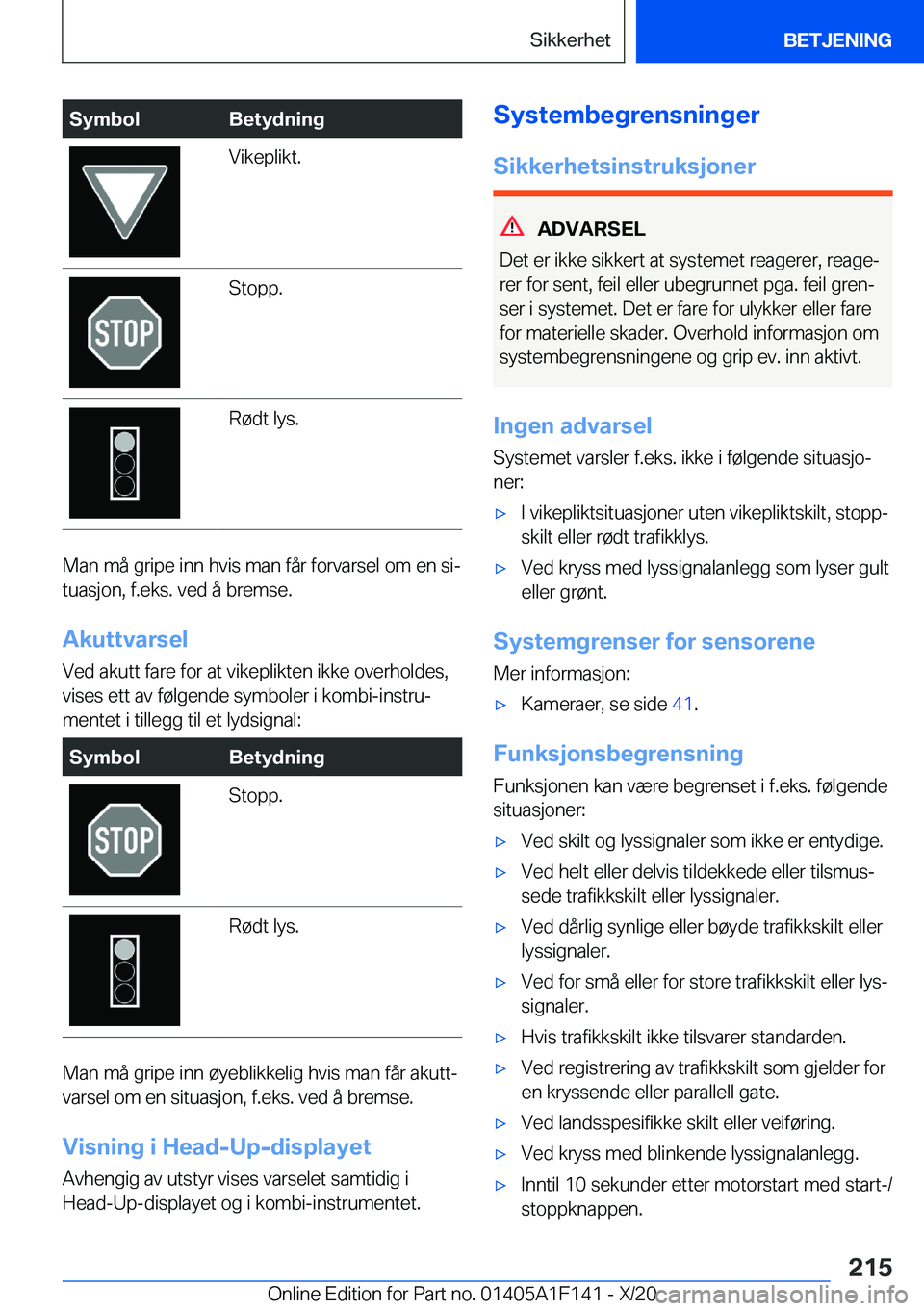 BMW X6 2021  InstruksjonsbØker (in Norwegian) �S�y�m�b�o�l�B�e�t�y�d�n�i�n�g�V�i�k�e�p�l�i�k�t�.�S�t�o�p�p�.�R�