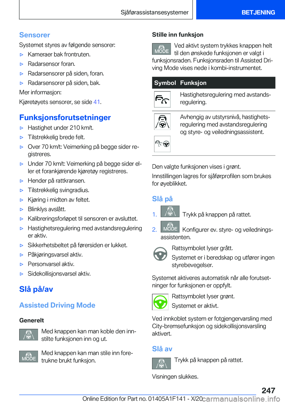 BMW X6 2021  InstruksjonsbØker (in Norwegian) �S�e�n�s�o�r�e�r�S�y�s�t�e�m�e�t��s�t�y�r�e�s��a�v��f�