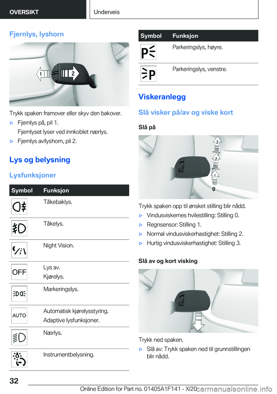 BMW X6 2021  InstruksjonsbØker (in Norwegian) �F�j�e�r�n�l�y�s�,��l�y�s�h�o�r�n
�T�r�y�k�k��s�p�a�k�e�n��f�r�a�m�o�v�e�r��e�l�l�e�r��s�k�y�v��d�e�n��b�a�k�o�v�e�r�.
x�F�j�e�r�n�l�y�s��p�å�,��p�i�l��1�.
�F�j�e�r�n�l�y�s�e�t��l�y�s�e�r