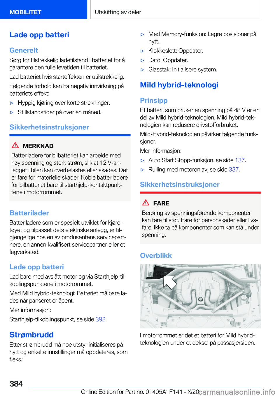 BMW X6 2021  InstruksjonsbØker (in Norwegian) �L�a�d�e��o�p�p��b�a�t�t�e�r�i
�G�e�n�e�r�e�l�t
�S�