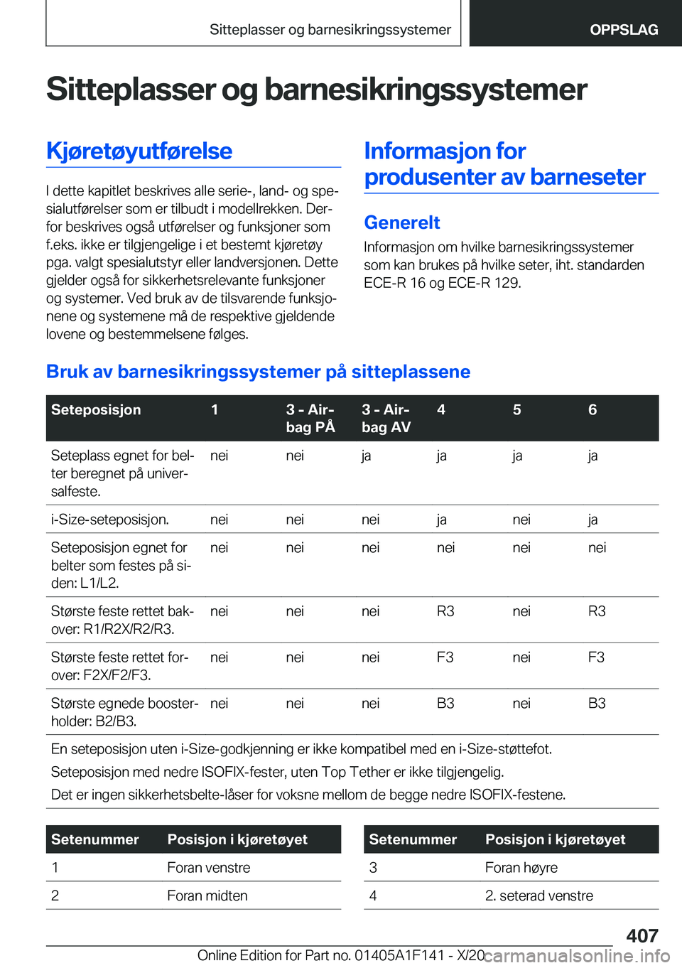 BMW X6 2021  InstruksjonsbØker (in Norwegian) �S�i�t�t�e�p�l�a�s�s�e�r��o�g��b�a�r�n�e�s�i�k�r�i�n�g�s�s�y�s�t�e�m�e�r�K�j�