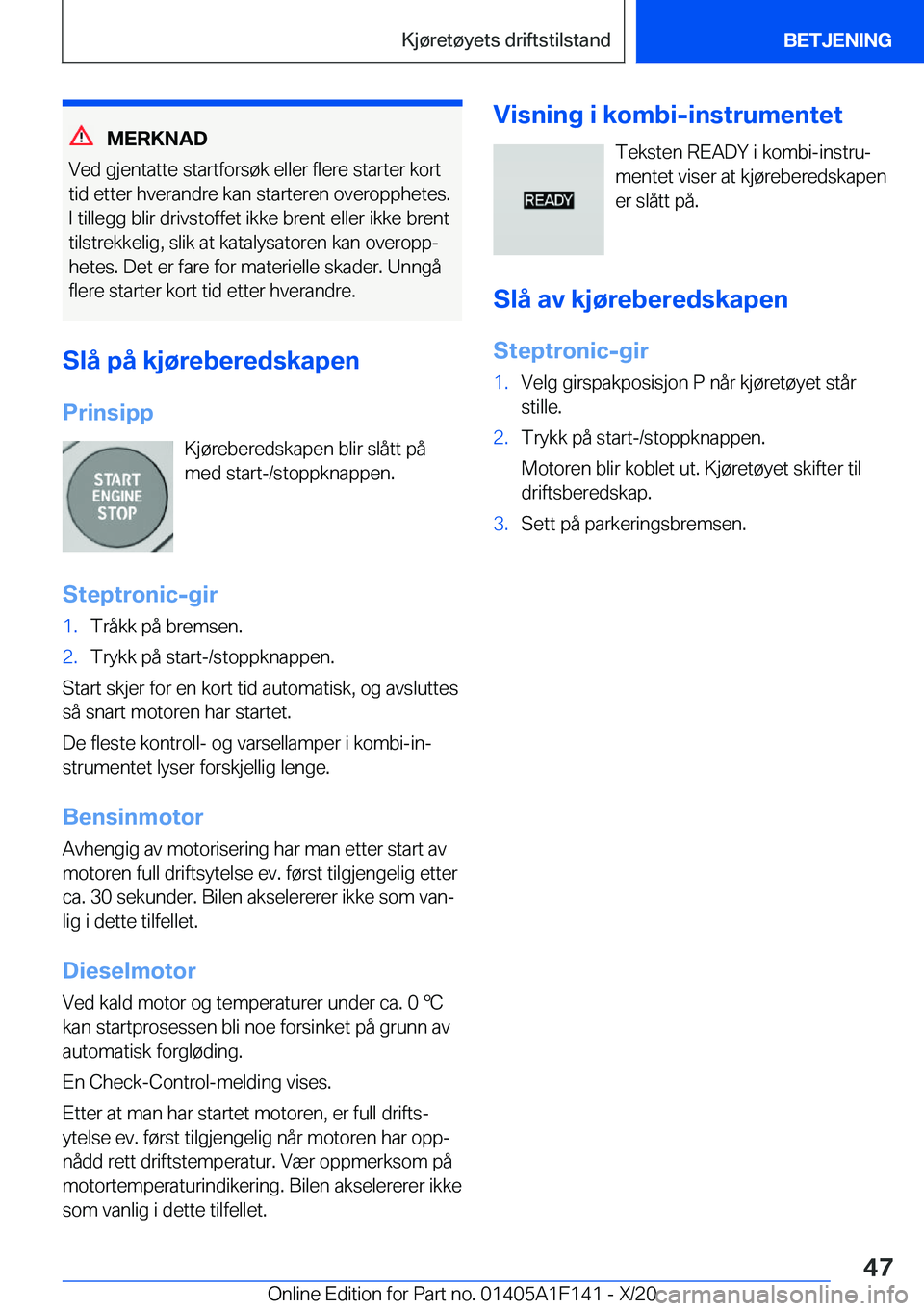 BMW X6 2021  InstruksjonsbØker (in Norwegian) �M�E�R�K�N�A�D
�V�e�d��g�j�e�n�t�a�t�t�e��s�t�a�r�t�f�o�r�s�
