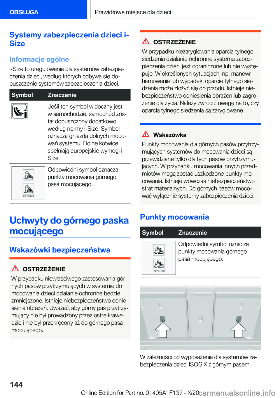 BMW X6 2021  Instrukcja obsługi (in Polish) �S�y�s�t�e�m�y��z�a�b�e�z�p�i�e�c�z�e�n�i�a��d�z�i�e�c�i��i�-
�S�i�z�e
�I�n�f�o�r�m�a�c�j�e��o�g�