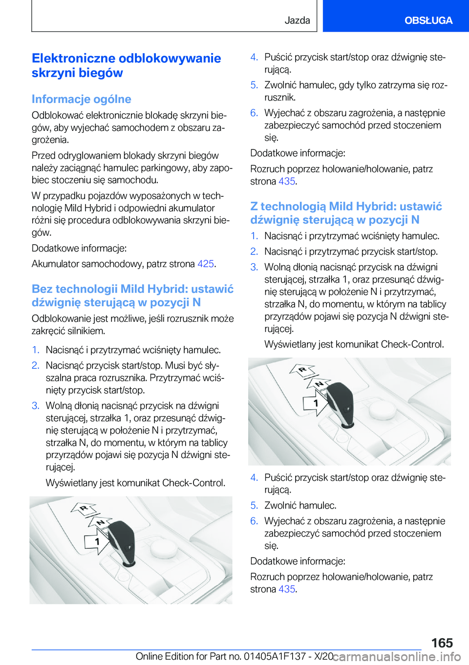 BMW X6 2021  Instrukcja obsługi (in Polish) �E�l�e�k�t�r�o�n�i�c�z�n�e��o�d�b�l�o�k�o�w�y�w�a�n�i�e
�s�k�r�z�y�n�i��b�i�e�g�