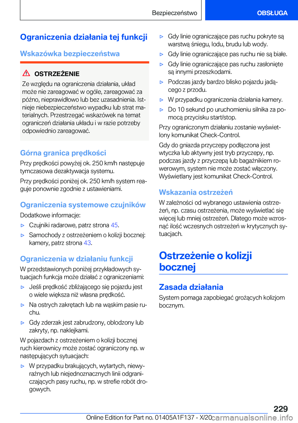 BMW X6 2021  Instrukcja obsługi (in Polish) �O�g�r�a�n�i�c�z�e�n�i�a��d�z�i�a�ł�a�n�i�a��t�e�j��f�u�n�k�c�j�i�W�s�k�a�z�