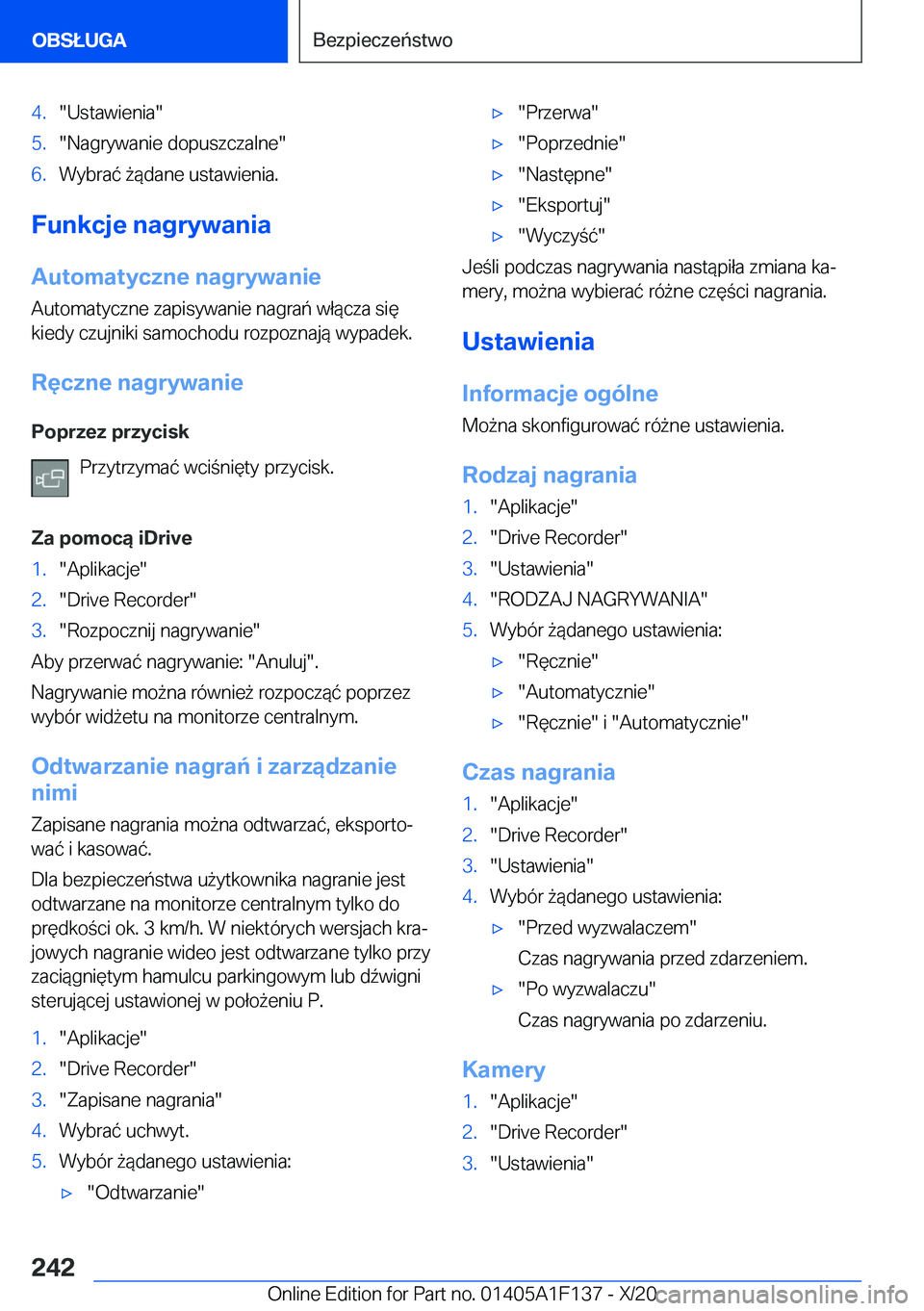 BMW X6 2021  Instrukcja obsługi (in Polish) �4�.��U�s�t�a�w�i�e�n�i�a��5�.��N�a�g�r�y�w�a�n�i�e��d�o�p�u�s�z�c�z�a�l�n�e��6�.�W�y�b�r�a�