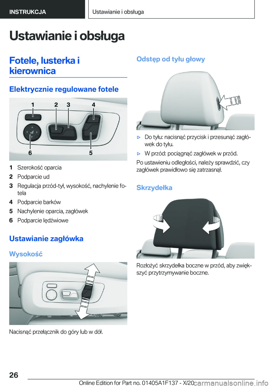 BMW X6 2021  Instrukcja obsługi (in Polish) �U�s�t�a�w�i�a�n�i�e��i��o�b�s�ł�u�g�a�F�o�t�e�l�e�,��l�u�s�t�e�r�k�a��i�k�i�e�r�o�w�n�i�c�a
�E�l�e�k�t�r�y�c�z�n�i�e��r�e�g�u�l�o�w�a�n�e��f�o�t�e�l�e
�1�S�z�e�r�o�k�o�