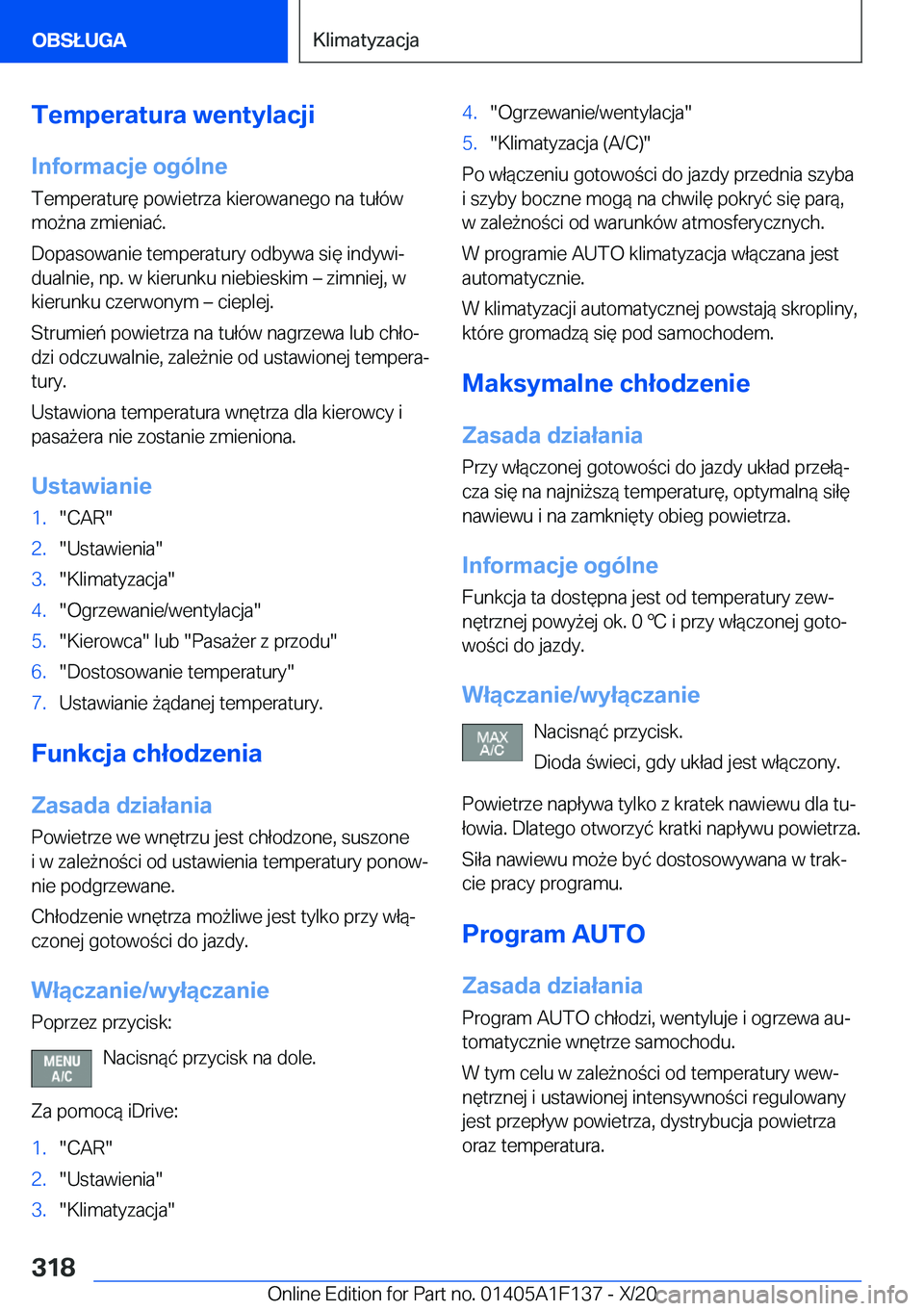 BMW X6 2021  Instrukcja obsługi (in Polish) �T�e�m�p�e�r�a�t�u�r�a��w�e�n�t�y�l�a�c�j�i
�I�n�f�o�r�m�a�c�j�e��o�g�