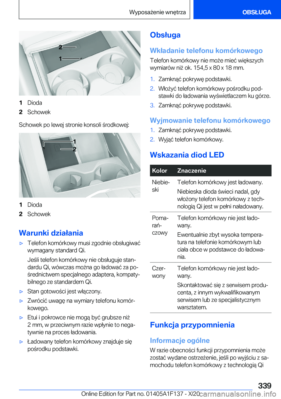 BMW X6 2021  Instrukcja obsługi (in Polish) �1�D�i�o�d�a�2�S�c�h�o�w�e�k
�S�c�h�o�w�e�k��p�o��l�e�w�e�j��s�t�r�o�n�i�e��k�o�n�s�o�l�i��r�o�d�k�o�w�e�j�:
�1�D�i�o�d�a�2�S�c�h�o�w�e�k
�W�a�r�u�n�k�i��d�z�i�a�ł�a�n�i�a
'x�T�e�l�e�f�o�