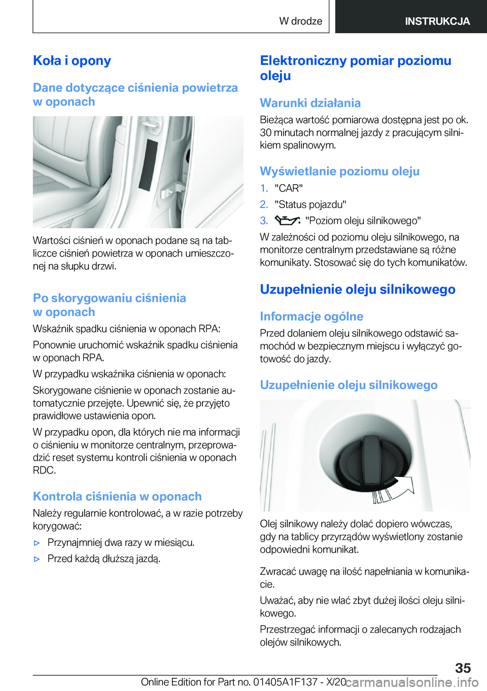 BMW X6 2021  Instrukcja obsługi (in Polish) �K�o�ł�a��i��o�p�o�n�y
�D�a�n�e��d�o�t�y�c�z�ą�c�e��c�i�n�i�e�n�i�a��p�o�w�i�e�t�r�z�a
�w��o�p�o�n�a�c�h
�W�a�r�t�o�c�i��c�i�n�i�e�