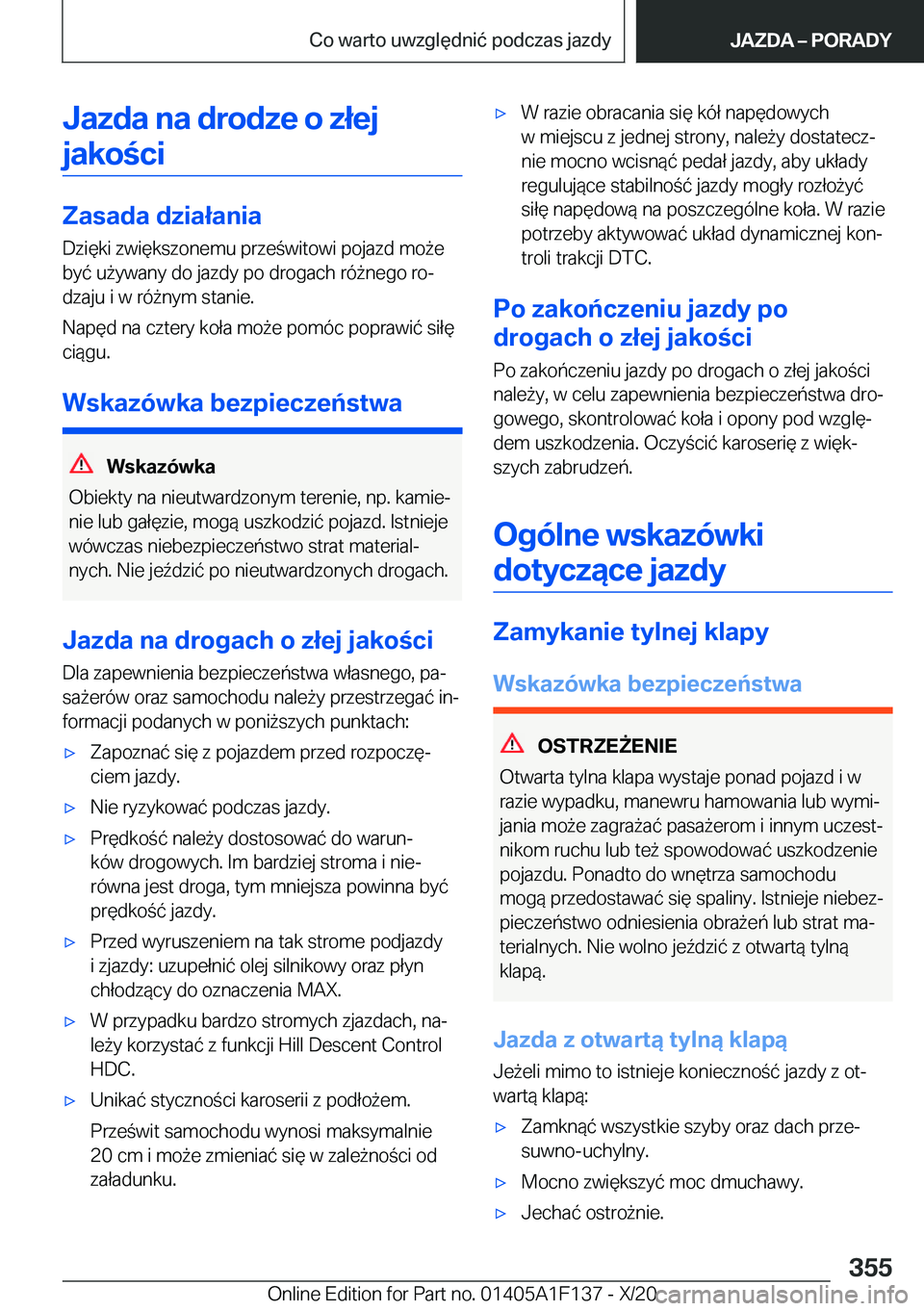 BMW X6 2021  Instrukcja obsługi (in Polish) �J�a�z�d�a��n�a��d�r�o�d�z�e��o��z�ł�e�j�j�a�k�o�c�i
�Z�a�s�a�d�a��d�z�i�a�ł�a�n�i�a
�D�z�i�