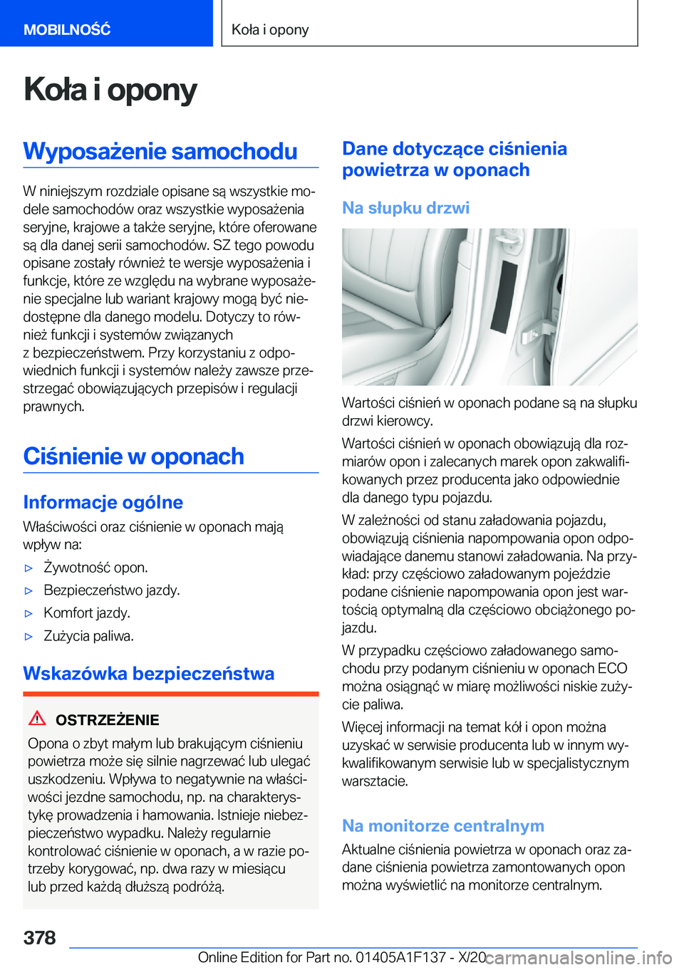 BMW X6 2021  Instrukcja obsługi (in Polish) �K�o�ł�a��i��o�p�o�n�y�W�y�p�o�s�a9�e�n�i�e��s�a�m�o�c�h�o�d�u
�W��n�i�n�i�e�j�s�z�y�m��r�o�z�d�z�i�a�l�e��o�p�i�s�a�n�e��s�
