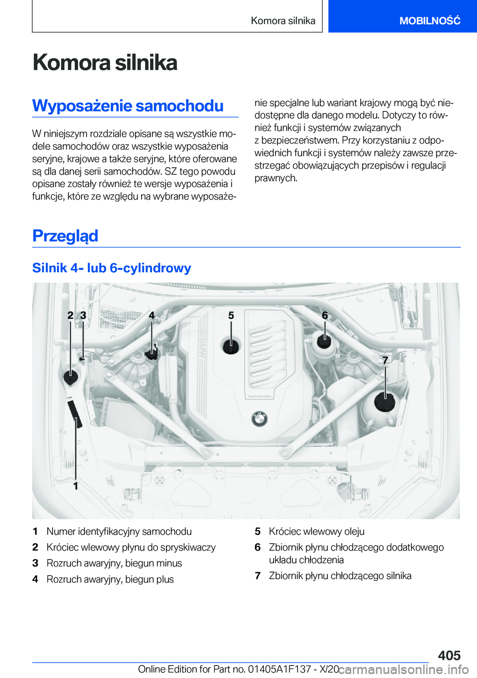 BMW X6 2021  Instrukcja obsługi (in Polish) �K�o�m�o�r�a��s�i�l�n�i�k�a�W�y�p�o�s�a9�e�n�i�e��s�a�m�o�c�h�o�d�u
�W��n�i�n�i�e�j�s�z�y�m��r�o�z�d�z�i�a�l�e��o�p�i�s�a�n�e��s�
