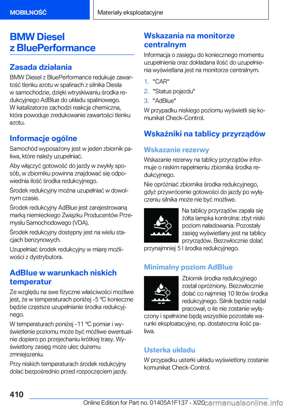 BMW X6 2021  Instrukcja obsługi (in Polish) �B�M�W��D�i�e�s�e�l�z��B�l�u�e�P�e�r�f�o�r�m�a�n�c�e
�Z�a�s�a�d�a��d�z�i�a�ł�a�n�i�a
�B�M�W��D�i�e�s�e�l��z��B�l�u�e�P�e�r�f�o�r�m�a�n�c�e��r�e�d�u�k�u�j�e��z�a�w�a�rj
�t�o�