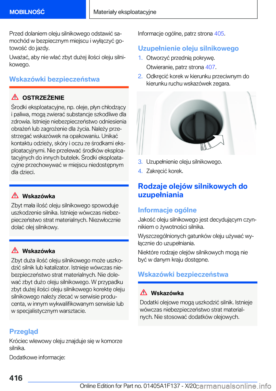 BMW X6 2021  Instrukcja obsługi (in Polish) �P�r�z�e�d��d�o�l�a�n�i�e�m��o�l�e�j�u��s�i�l�n�i�k�o�w�e�g�o��o�d�s�t�a�w�i�