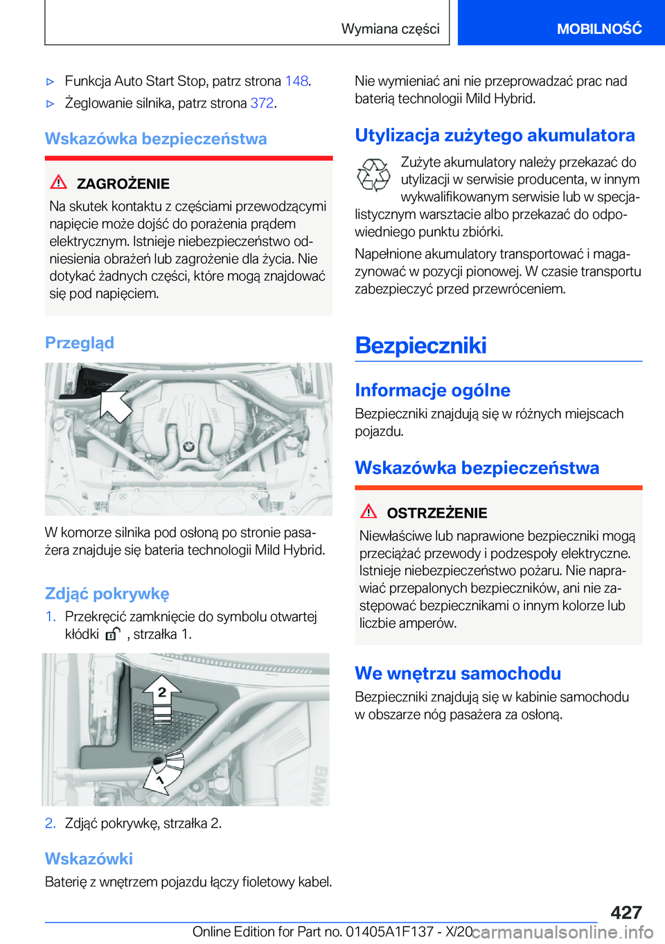 BMW X6 2021  Instrukcja obsługi (in Polish) 'x�F�u�n�k�c�j�a��A�u�t�o��S�t�a�r�t��S�t�o�p�,��p�a�t�r�z��s�t�r�o�n�a��1�4�8�.'x8�e�g�l�o�w�a�n�i�e��s�i�l�n�i�k�a�,��p�a�t�r�z��s�t�r�o�n�a� �3�7�2�.
�W�s�k�a�z�