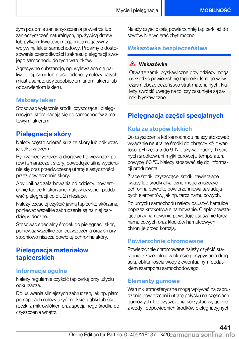 BMW X6 2021  Instrukcja obsługi (in Polish) 9�y�m��p�o�z�i�o�m�i�e��z�a�n�i�e�c�z�y�s�z�c�z�e�n�i�a��p�o�w�i�e�t�r�z�a��l�u�b�z�a�n�i�e�c�z�y�s�z�c�z�e�