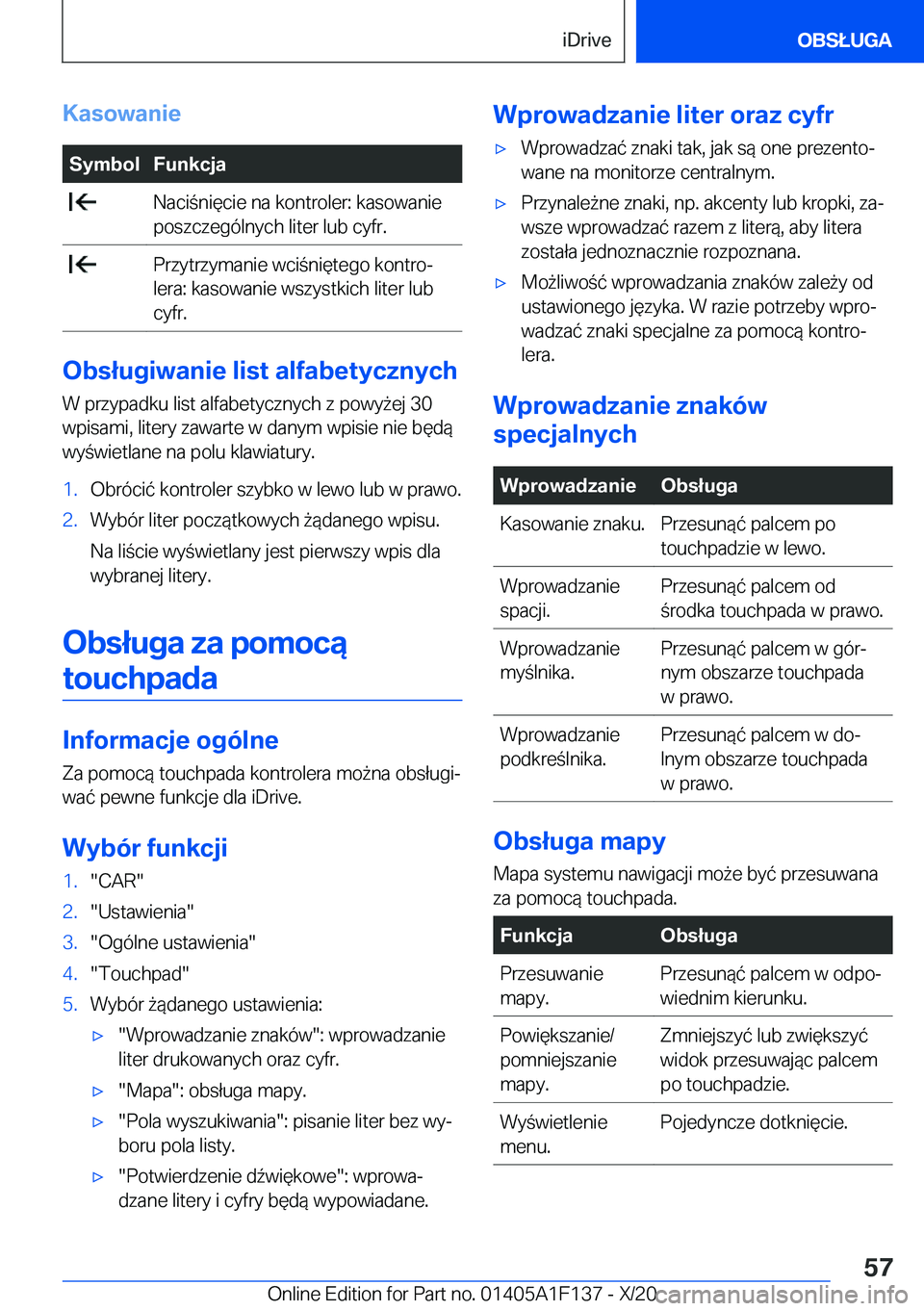 BMW X6 2021  Instrukcja obsługi (in Polish) �K�a�s�o�w�a�n�i�e�S�y�m�b�o�l�F�u�n�k�c�j�a��N�a�c�i�n�i�