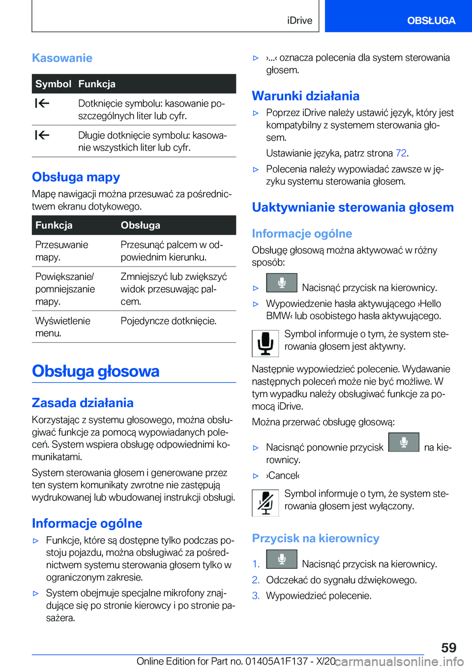 BMW X6 2021  Instrukcja obsługi (in Polish) �K�a�s�o�w�a�n�i�e�S�y�m�b�o�l�F�u�n�k�c�j�a��D�o�t�k�n�i�