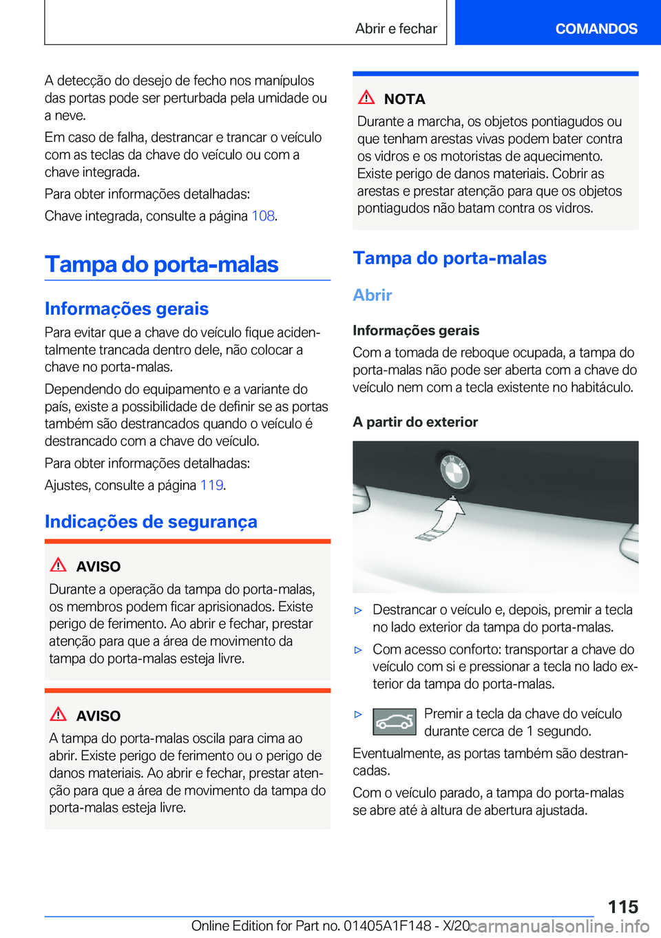 BMW X6 2021  Manual do condutor (in Portuguese) �A��d�e�t�e�c�