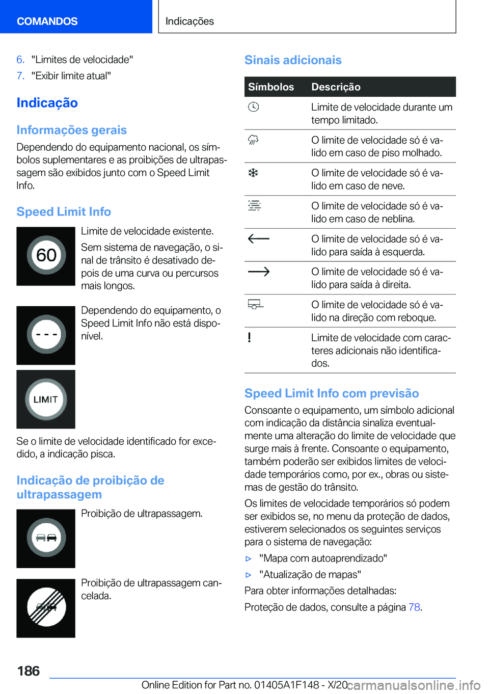BMW X6 2021  Manual do condutor (in Portuguese) �6�.��L�i�m�i�t�e�s��d�e��v�e�l�o�c�i�d�a�d�e��7�.��E�x�i�b�i�r��l�i�m�i�t�e��a�t�u�a�l�
�I�n�d�i�c�a�