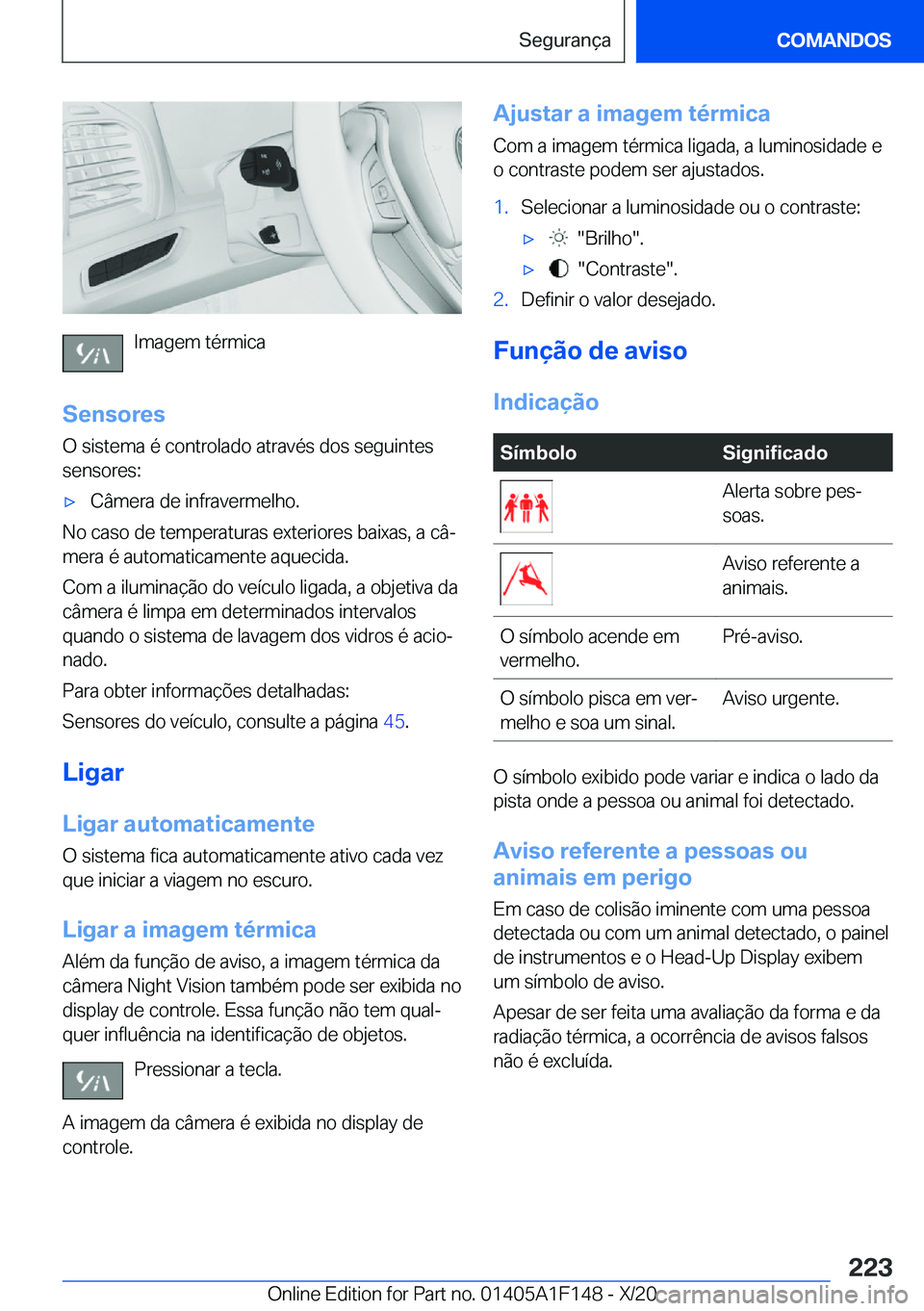 BMW X6 2021  Manual do condutor (in Portuguese) �I�m�a�g�e�m��t�é�r�m�i�c�a
�S�e�n�s�o�r�e�s �O��s�i�s�t�e�m�a��é��c�o�n�t�r�o�l�a�d�o��a�t�r�a�v�é�s��d�o�s��s�e�g�u�i�n�t�e�s
�s�e�n�s�o�r�e�s�:
x�C�â�m�e�r�a��d�e��i�n�f�r�a�v�e�r�m�e