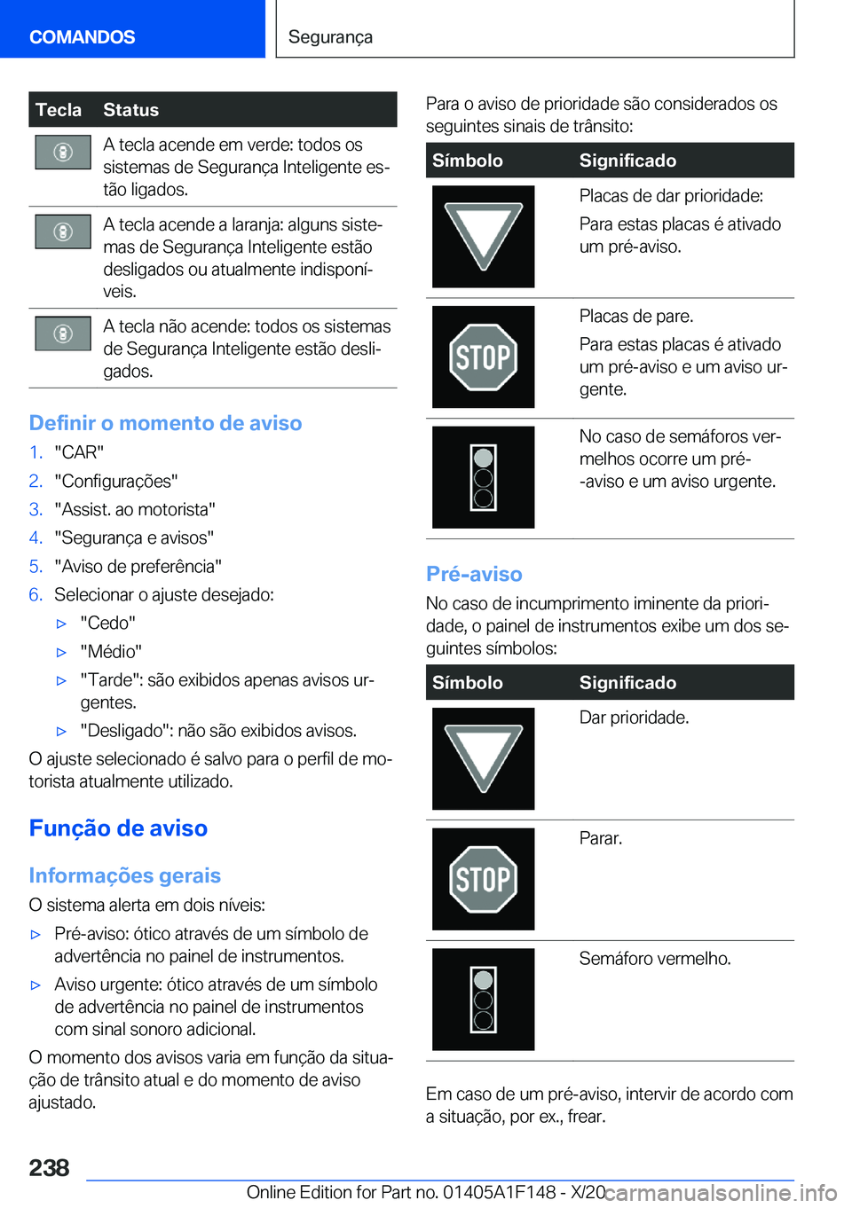 BMW X6 2021  Manual do condutor (in Portuguese) �T�e�c�l�a�S�t�a�t�u�s�A��t�e�c�l�a��a�c�e�n�d�e��e�m��v�e�r�d�e�:��t�o�d�o�s��o�s
�s�i�s�t�e�m�a�s��d�e��S�e�g�u�r�a�n�