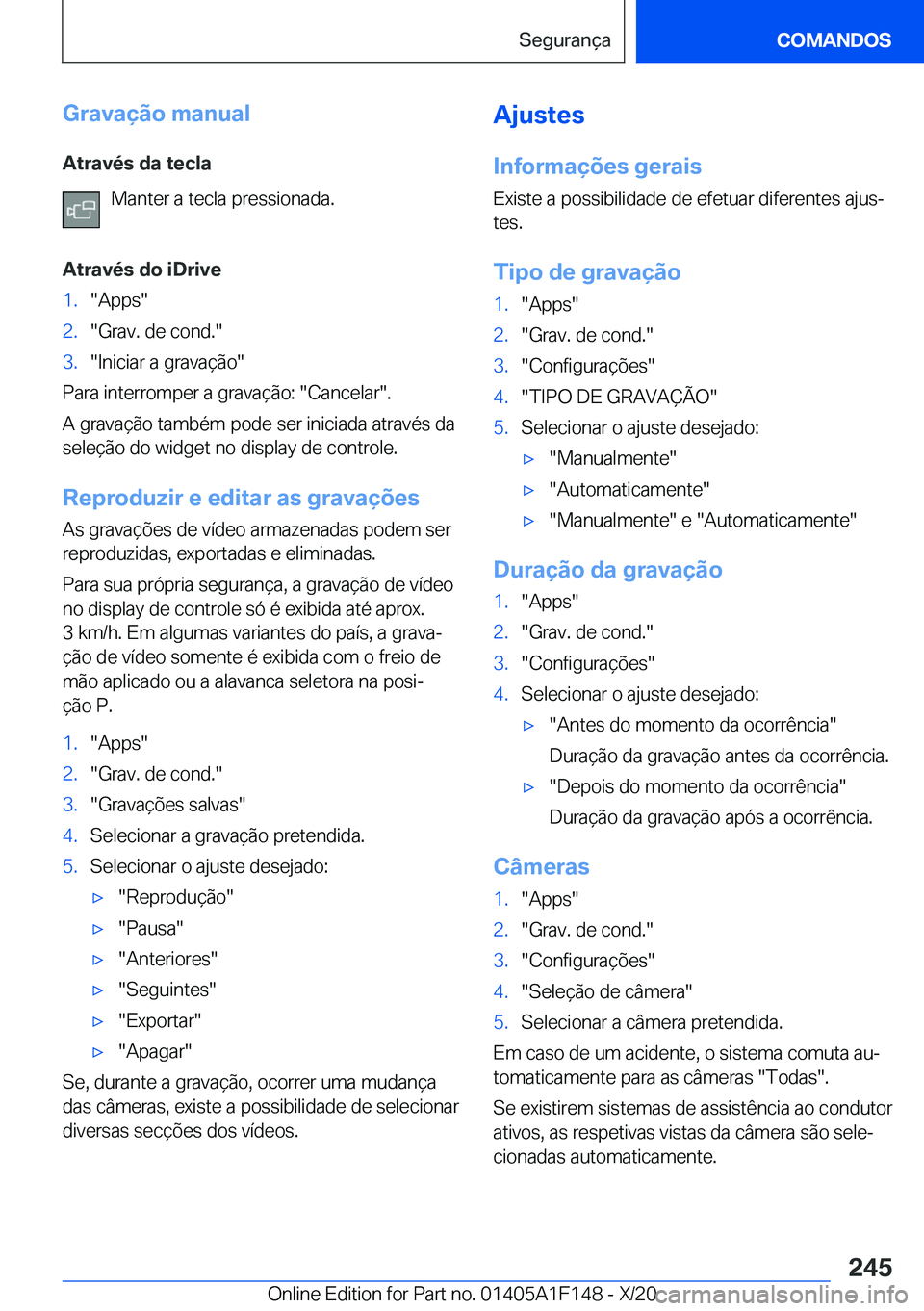 BMW X6 2021  Manual do condutor (in Portuguese) �G�r�a�v�a�