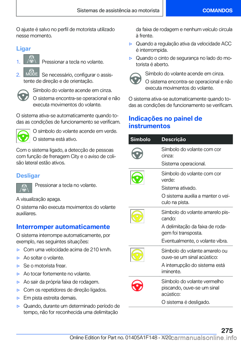 BMW X6 2021  Manual do condutor (in Portuguese) �O��a�j�u�s�t�e��é��s�a�l�v�o��n�o��p�e�r�f�i�l��d�e��m�o�t�o�r�i�s�t�a��u�t�i�l�i�z�a�d�o
�n�e�s�s�e��m�o�m�e�n�t�o�.
�L�i�g�a�r�1�.���P�r�e�s�s�i�o�n�a�r��a��t�e�c�l�a��n�o��v�o�l�a�