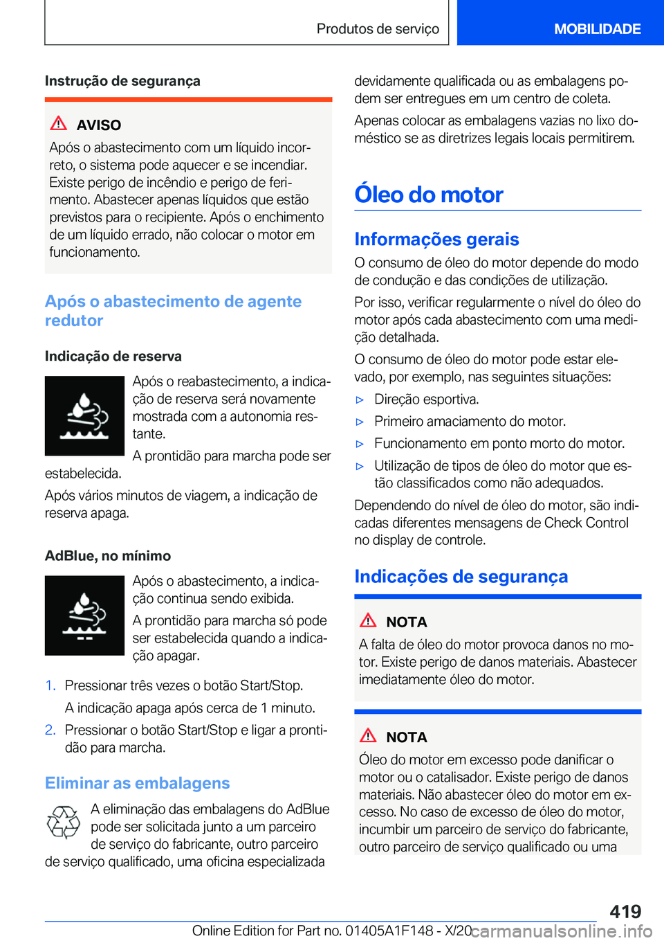 BMW X6 2021  Manual do condutor (in Portuguese) �I�n�s�t�r�u�