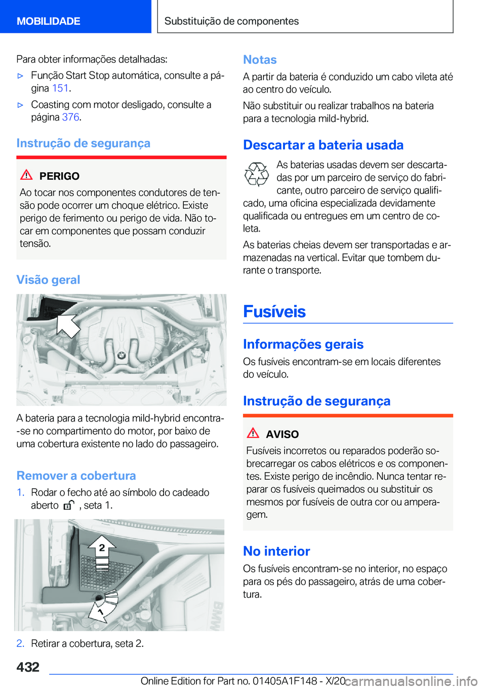 BMW X6 2021  Manual do condutor (in Portuguese) �P�a�r�a��o�b�t�e�r��i�n�f�o�r�m�a�