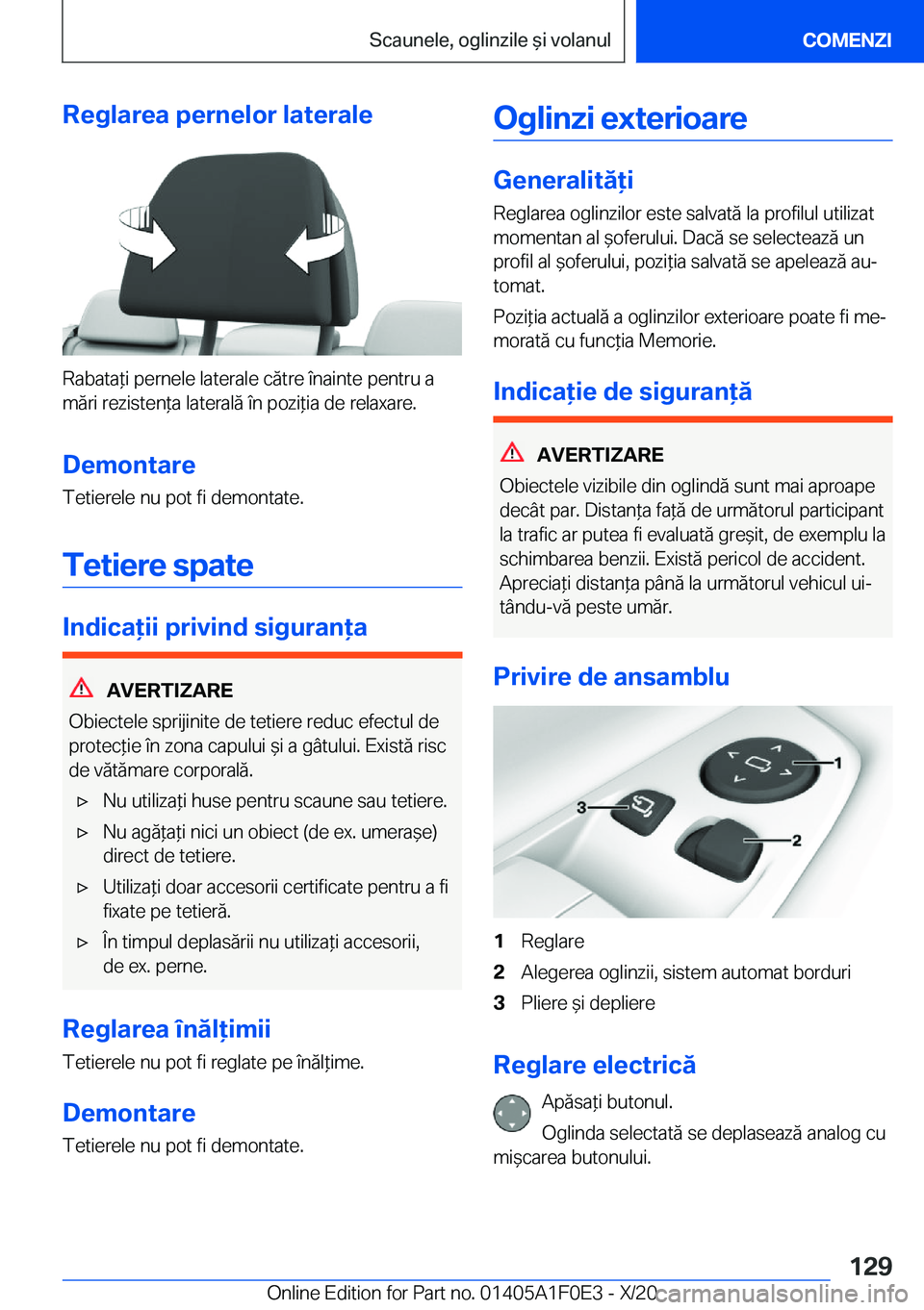 BMW X6 2021  Ghiduri De Utilizare (in Romanian) �R�e�g�l�a�r�e�a��p�e�r�n�e�l�o�r��l�a�t�e�r�a�l�e
�R�a�b�a�t�a*�i��p�e�r�n�e�l�e��l�a�t�e�r�a�l�e��c�ă�t�r�e��