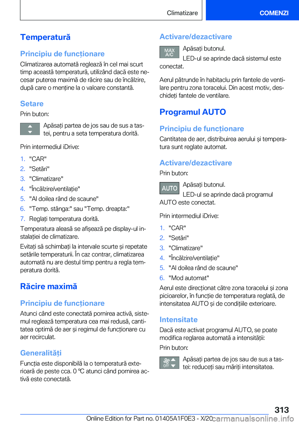 BMW X6 2021  Ghiduri De Utilizare (in Romanian) �T�e�m�p�e�r�a�t�u�r�
